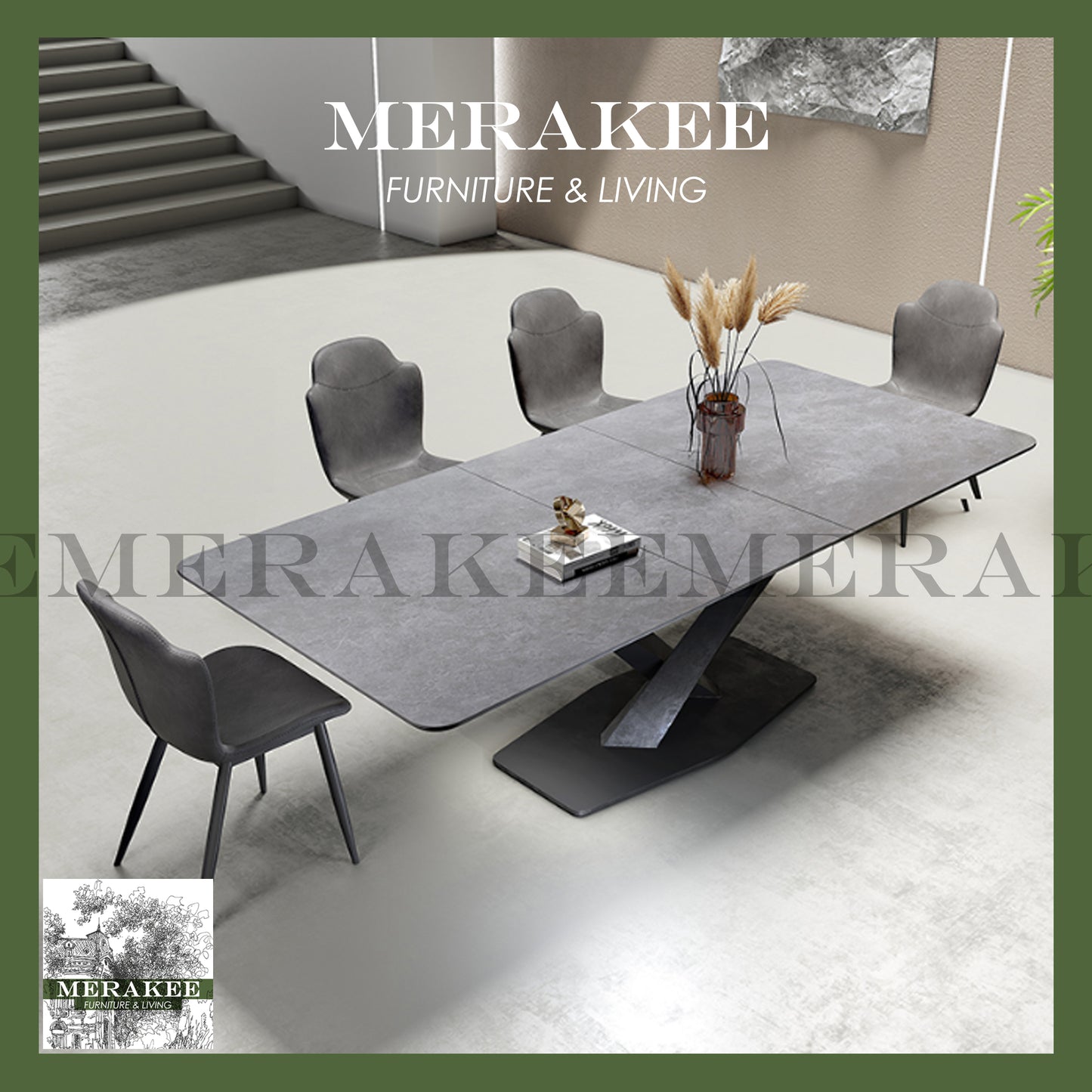 MERAKEE Extendable Customized Marble Like Sintered Stone Dining With Cross Stand Table Dining Room Furniture F24