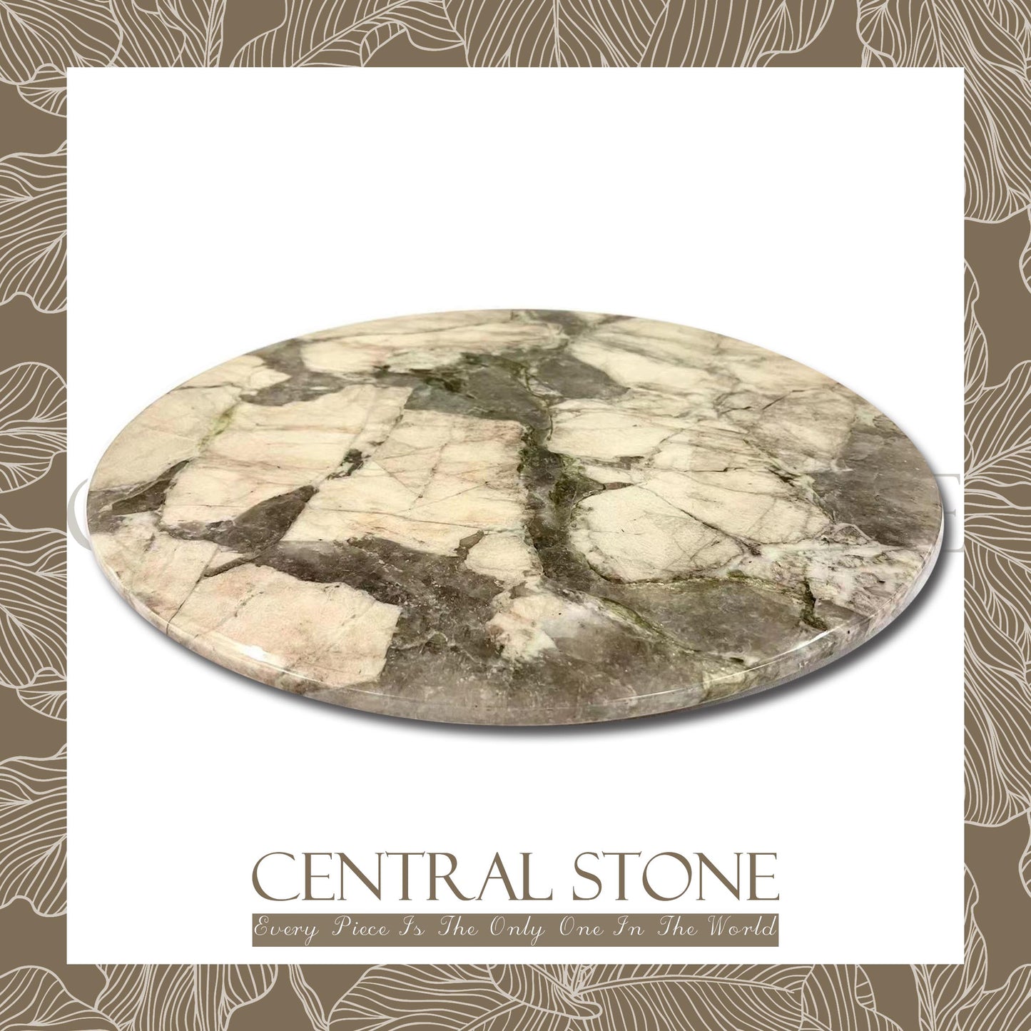 CENTRAL STONE Brazilian Natural Marble Quartz Coffee Side Table Dia40cm -Pandora Green Diamond