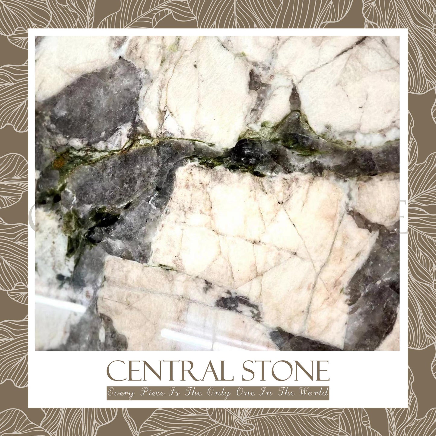 CENTRAL STONE Brazilian Natural Marble Quartz Coffee Side Table Dia40cm -Pandora Green Diamond