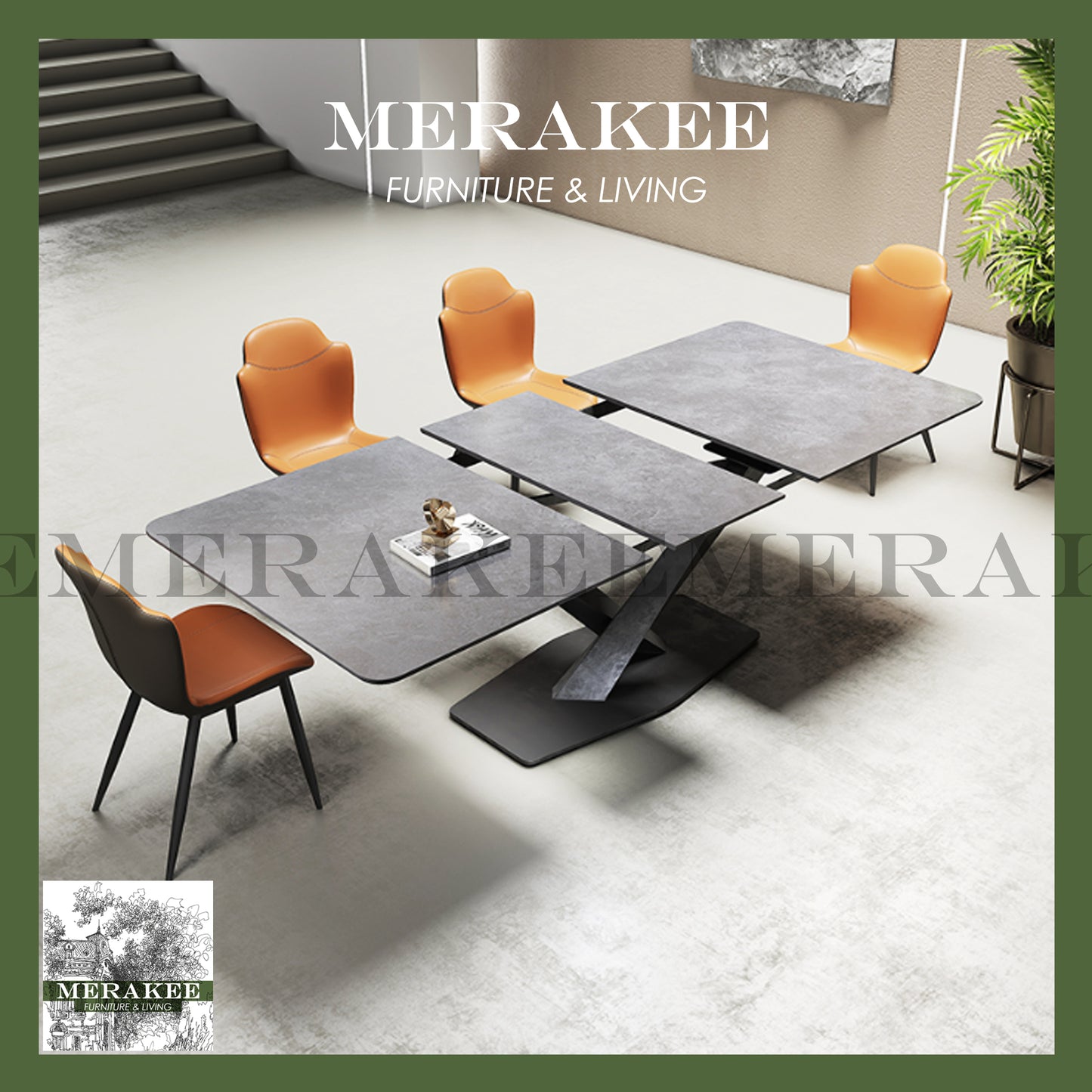 MERAKEE Extendable Customized Marble Like Sintered Stone Dining With Cross Stand Table Dining Room Furniture F24