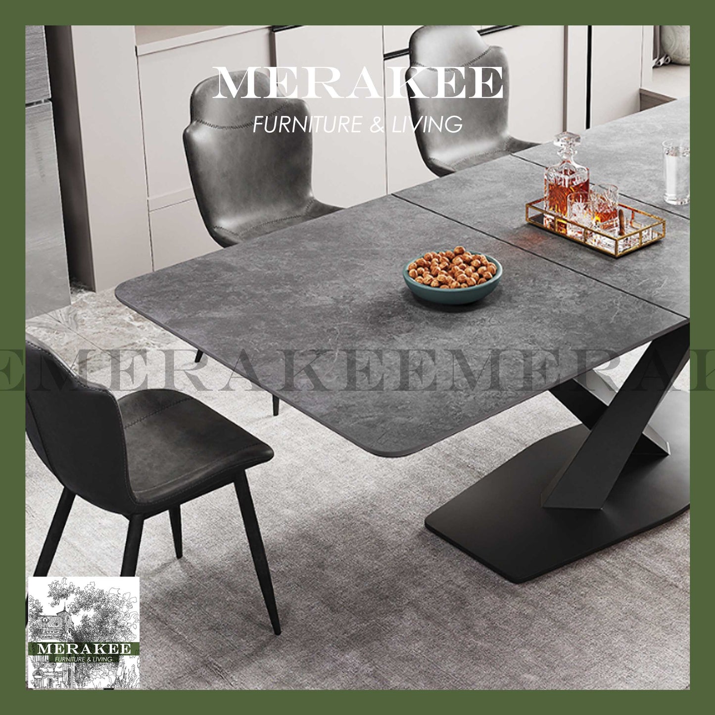 MERAKEE Extendable Customized Marble Like Sintered Stone Dining With Cross Stand Table Dining Room Furniture F24