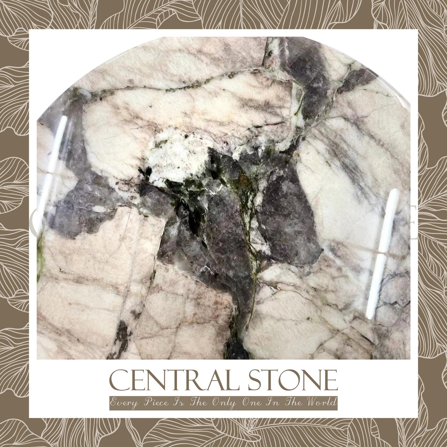 CENTRAL STONE Brazilian Natural Marble Quartz Coffee Side Table Dia40cm -Pandora Green Diamond