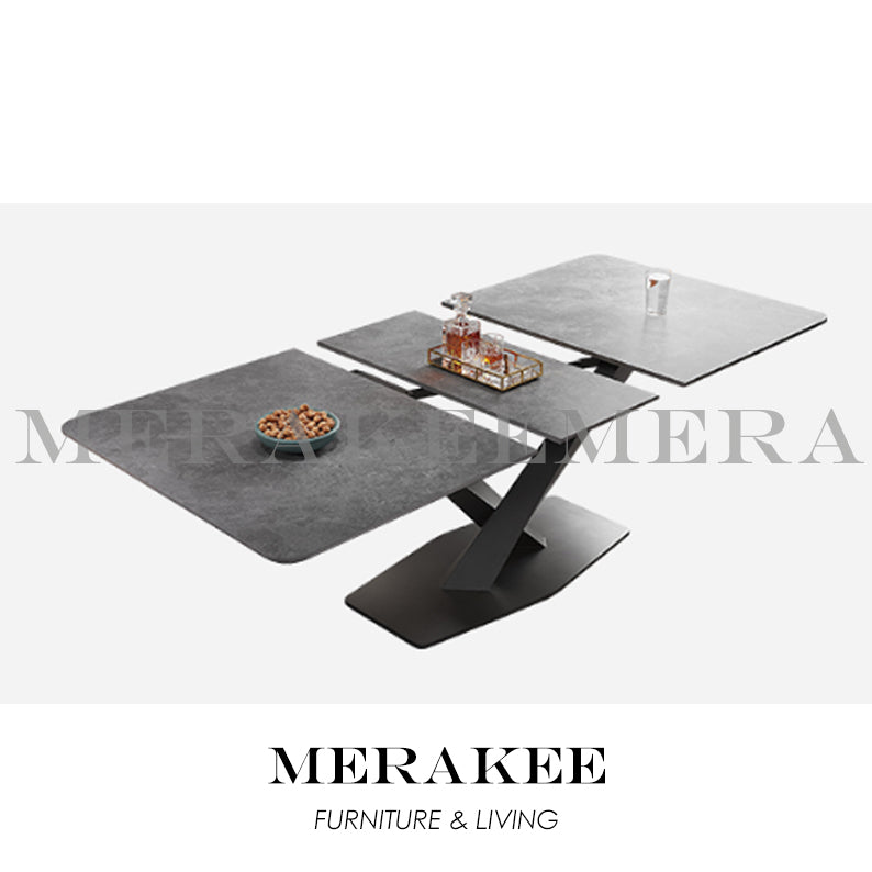 MERAKEE Extendable Customized Marble Like Sintered Stone Dining With Cross Stand Table Dining Room Furniture F24