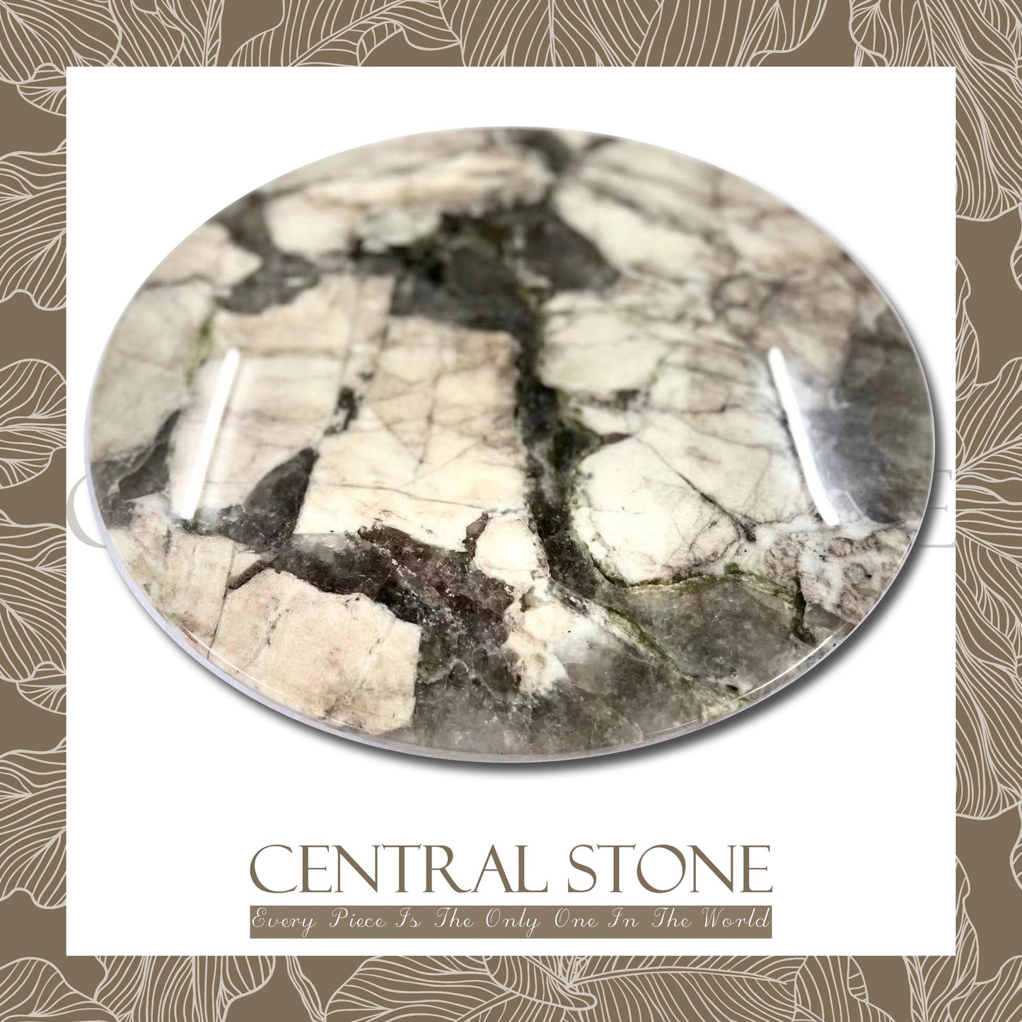 CENTRAL STONE Brazilian Natural Marble Quartz Coffee Side Table Dia40cm -Pandora Green Diamond