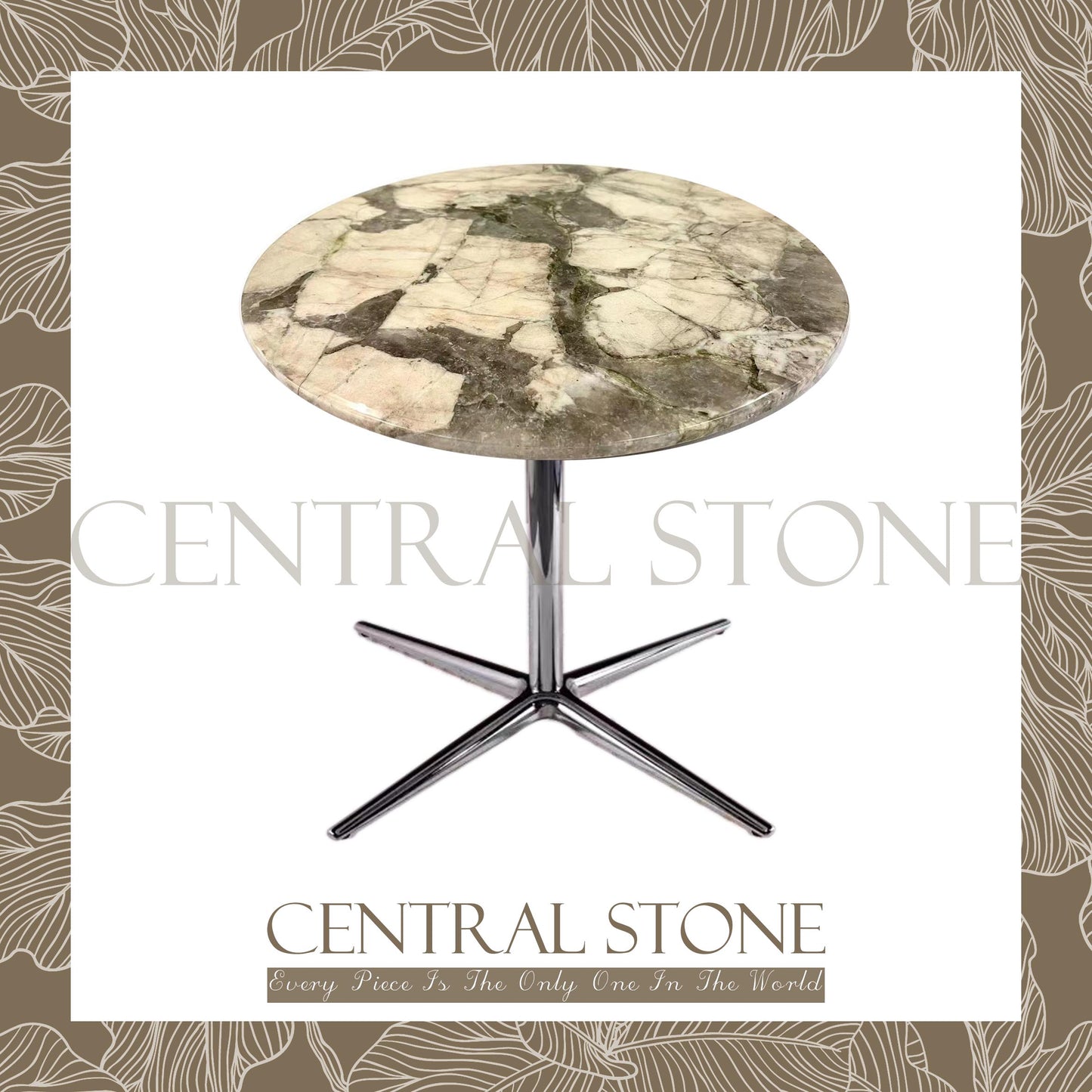 CENTRAL STONE Brazilian Natural Marble Quartz Coffee Side Table Dia40cm -Pandora Green Diamond