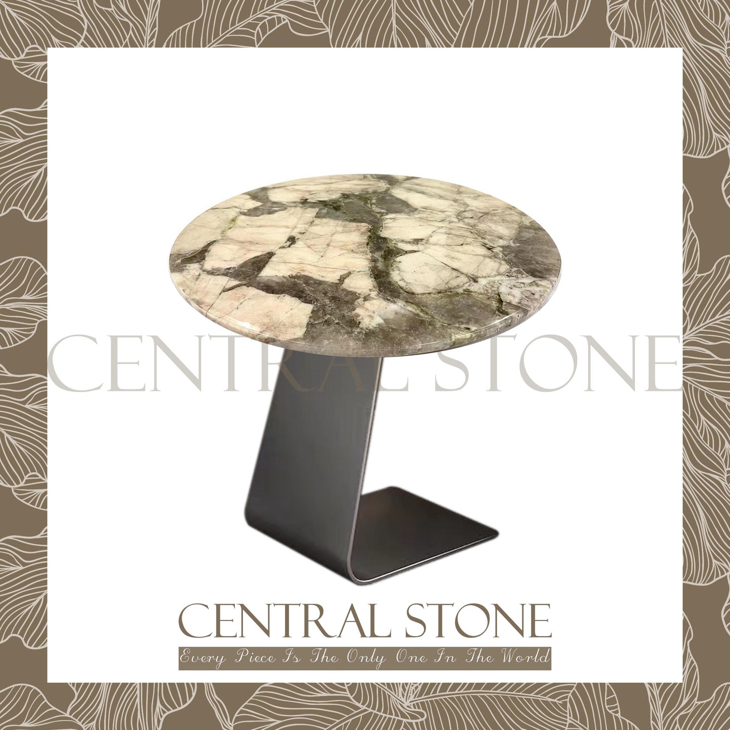 CENTRAL STONE Brazilian Natural Marble Quartz Coffee Side Table Dia40cm -Pandora Green Diamond