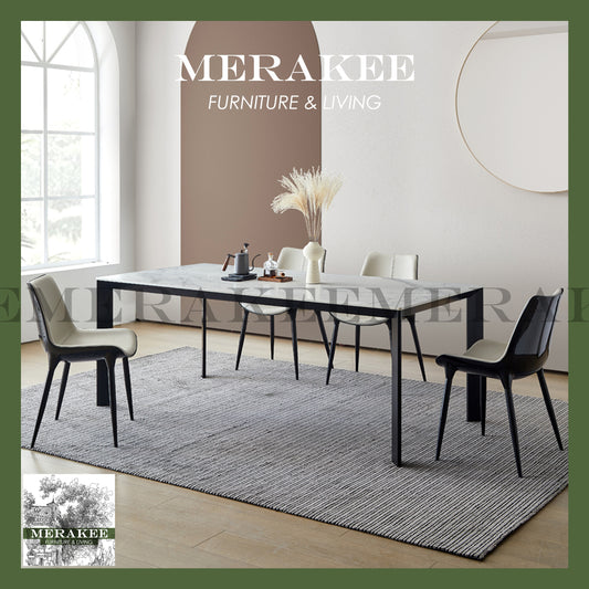 MERAKEE Customized Marble Like Sintered Stone Dining Table Aluminium Alloy Dining Room Furniture F22