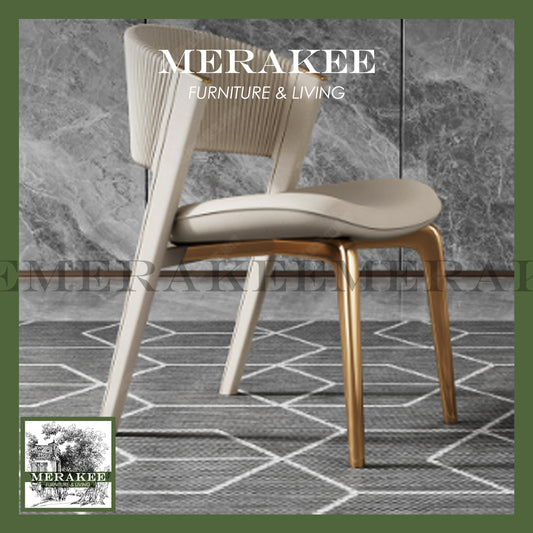 MERAKEE Dining Chair PU Leather Solid Wood Frame Gold Leg Dining Room Furniture JCY33