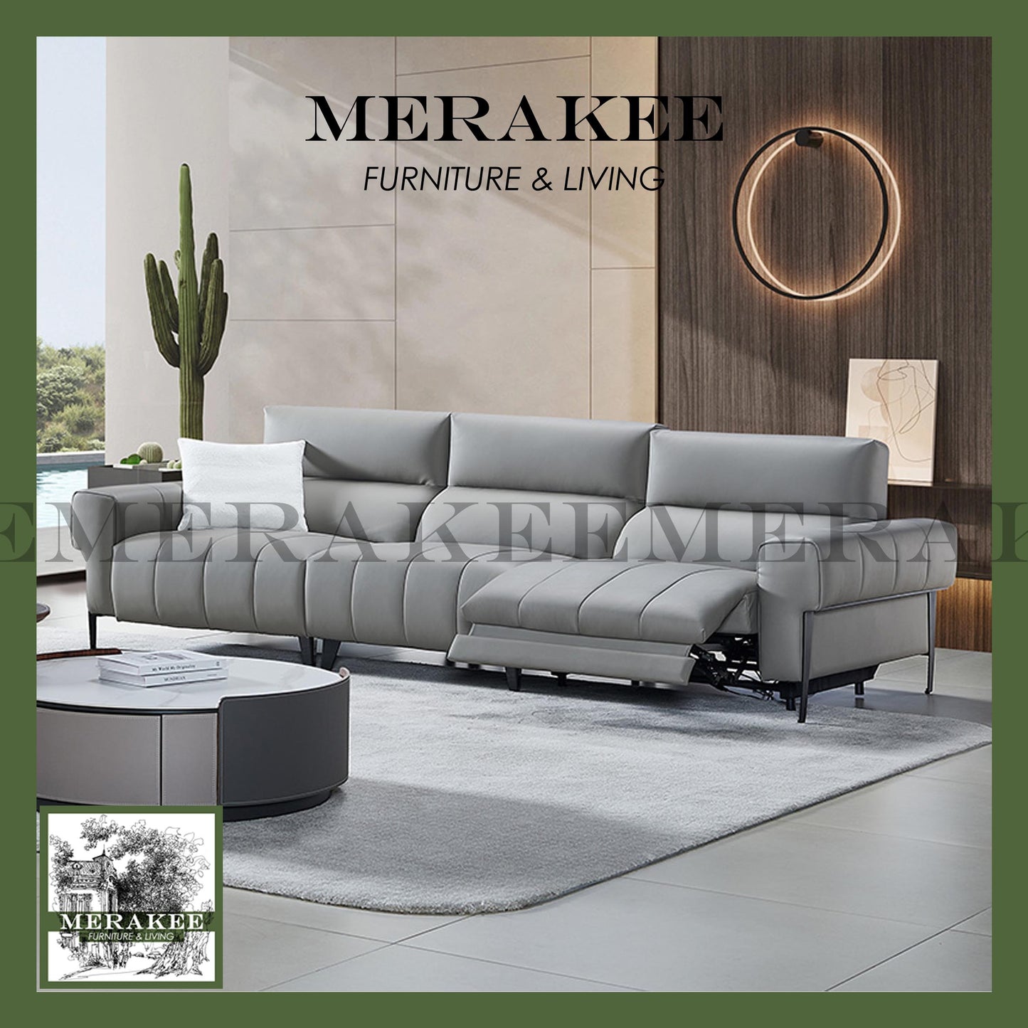 MERAKEE Full-Grain Genuine Leather Electric Recliner sofa 2/3 Seater Color Solution Living Room Furniture XC6601