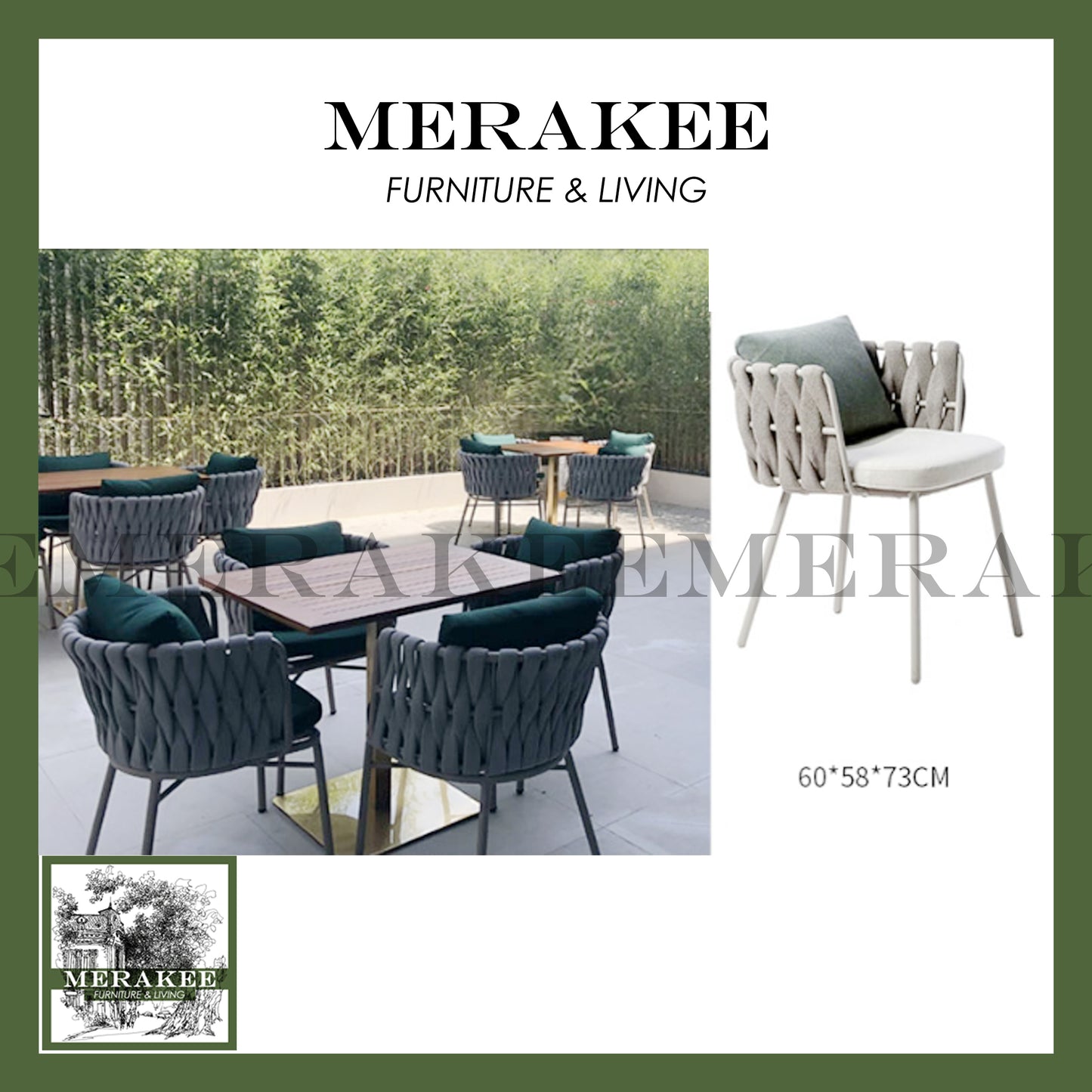 MERAKEE Outdoor Chair For Balcony Rooftop Yard Water Sun Proof Aluminium Alloy Stain Resistant A-L