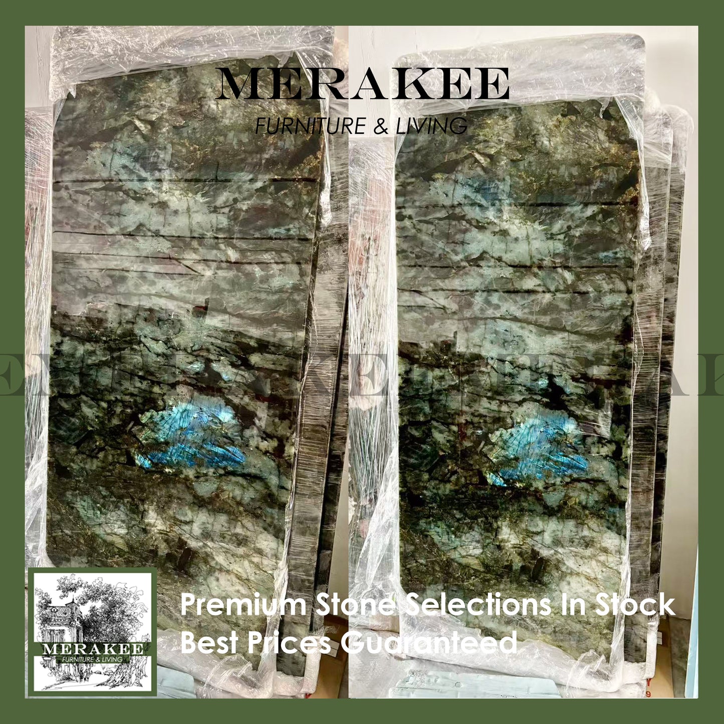 FINAL SALE! 2m Natural Brazilian Labradorite Marble "In Stock With Most Selections In Singapore" From Brazil Customization For Dining Coffee Side Table Feature Wall Granite Stone Real Marble - Blue Emerald App
