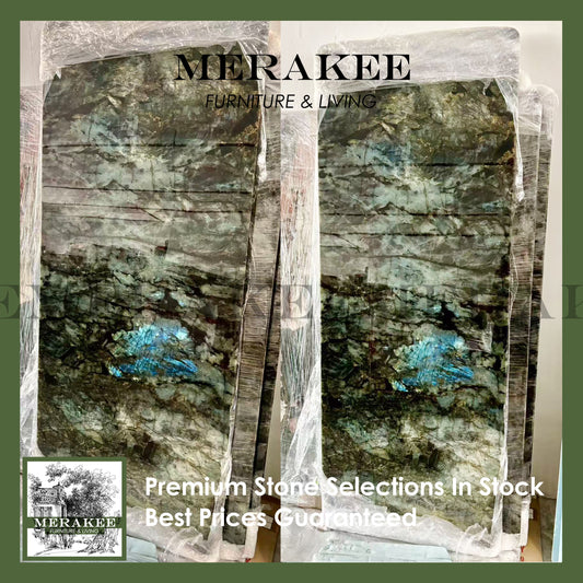 FINAL SALE! 2m Natural Brazilian Labradorite Marble "In Stock With Most Selections In Singapore" From Brazil Customization For Dining Coffee Side Table Feature Wall Granite Stone Real Marble - Blue Emerald App