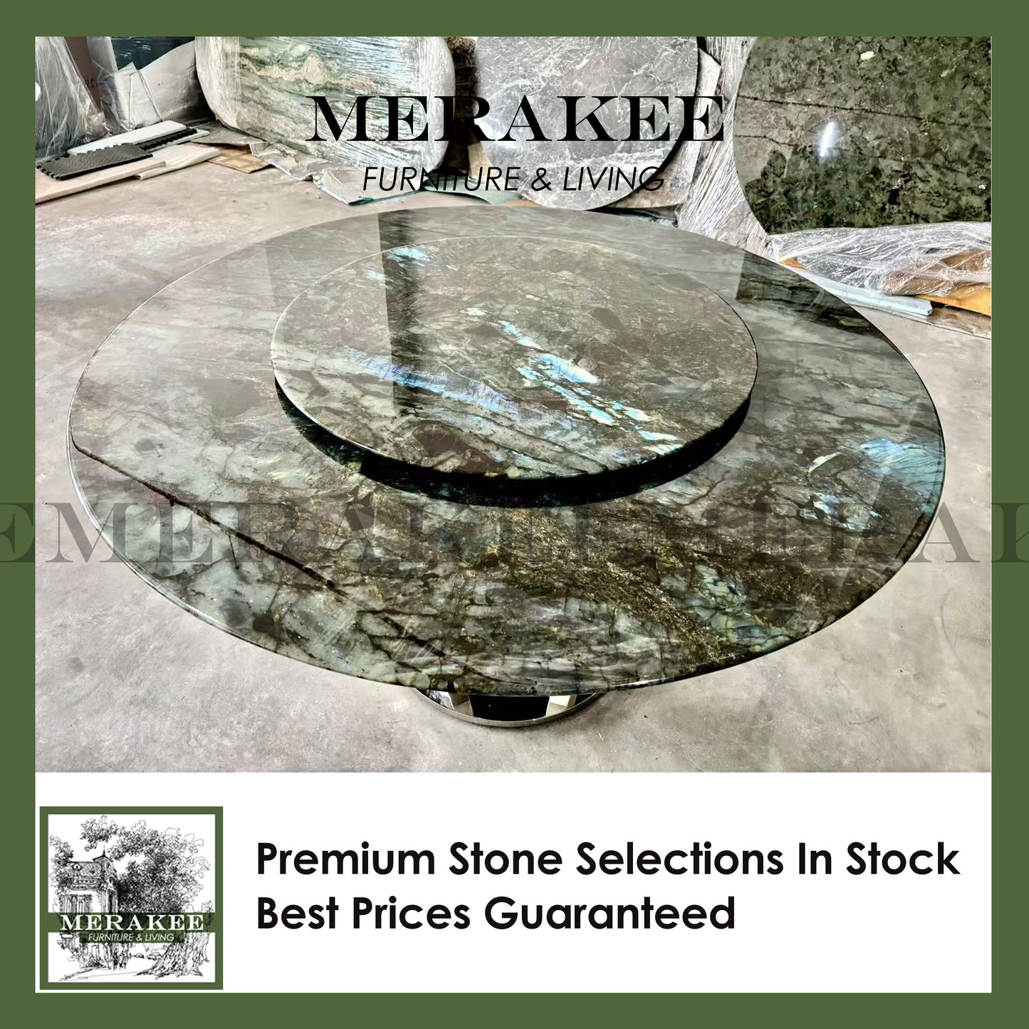 FINAL SALE! Dia1.6m Natural Brazilian Labradorite Marble "In Stock With Most Selections In Singapore" From Brazil Customization For Dining Coffee Side Table Feature Wall Granite Stone Real Marble - Blue Emerald