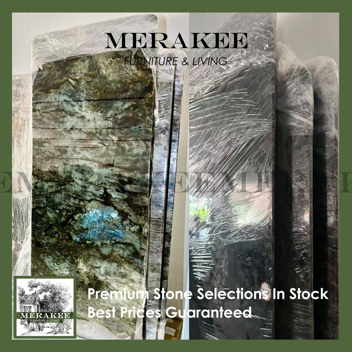 FINAL SALE! 2m Natural Brazilian Labradorite Marble "In Stock With Most Selections In Singapore" From Brazil Customization For Dining Coffee Side Table Feature Wall Granite Stone Real Marble - Blue Emerald App