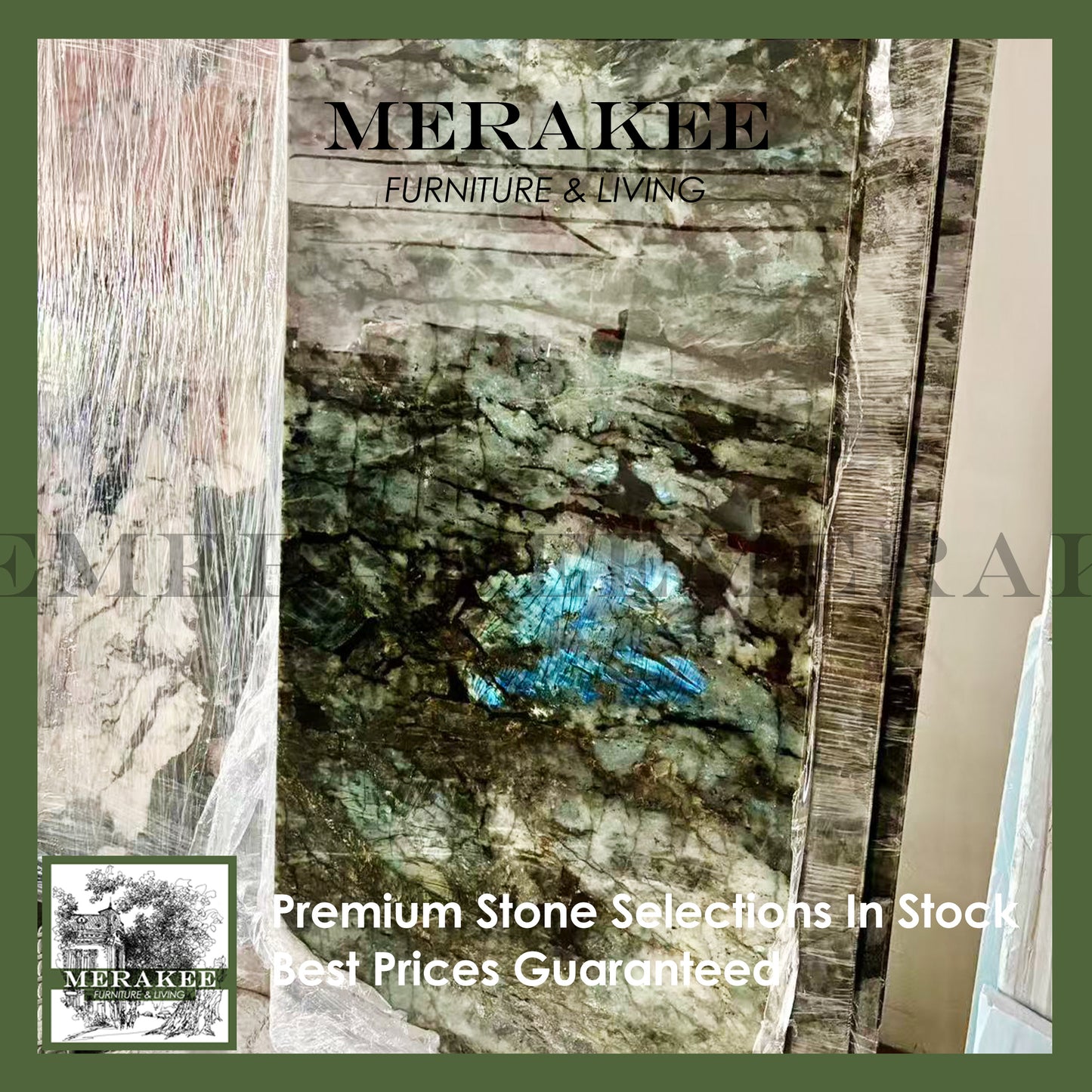 FINAL SALE! 2m Natural Brazilian Labradorite Marble "In Stock With Most Selections In Singapore" From Brazil Customization For Dining Coffee Side Table Feature Wall Granite Stone Real Marble - Blue Emerald App