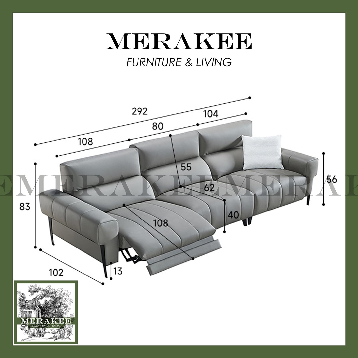 MERAKEE Full-Grain Genuine Leather Electric Recliner sofa 2/3 Seater Color Solution Living Room Furniture XC6601