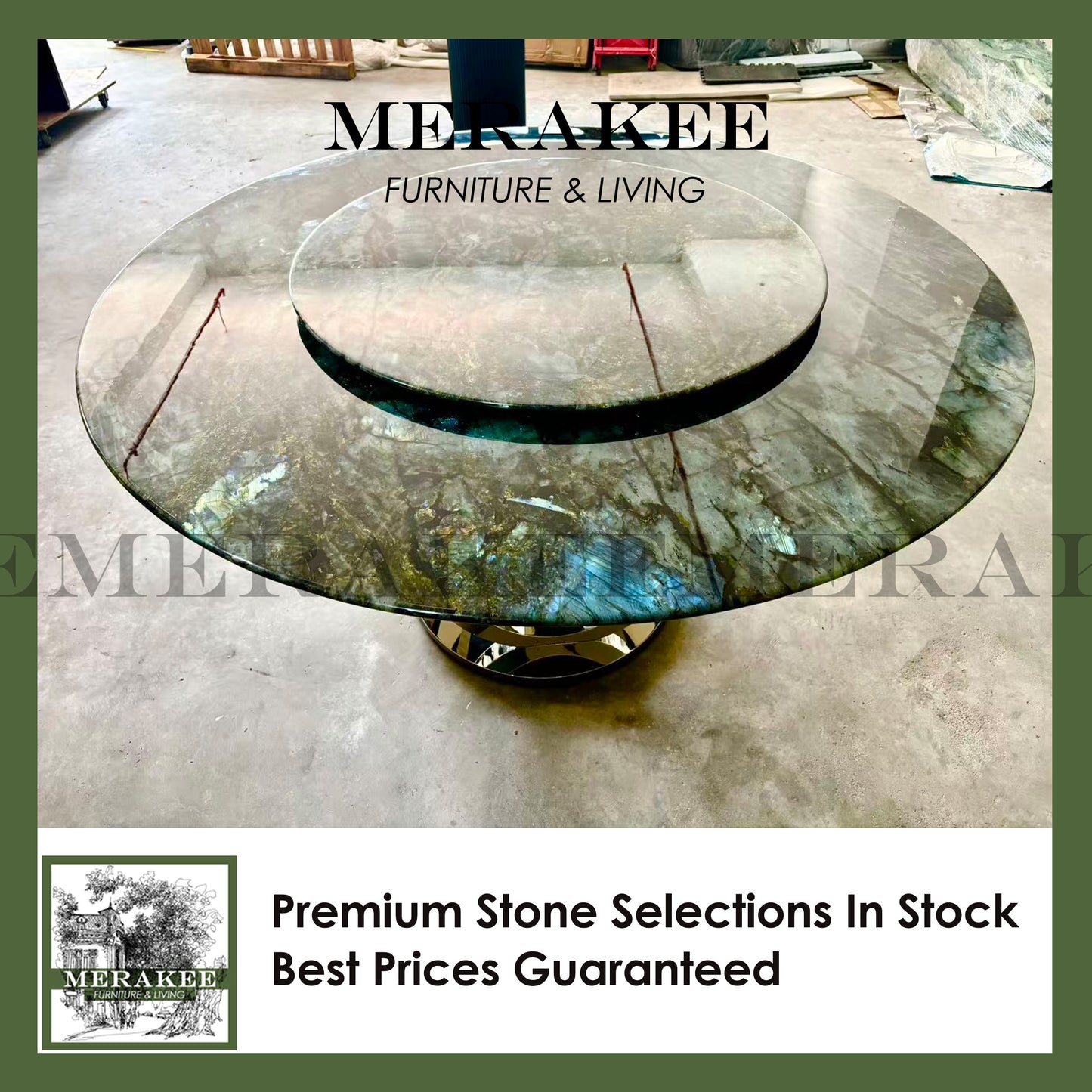 FINAL SALE! Dia1.6m Natural Brazilian Labradorite Marble "In Stock With Most Selections In Singapore" From Brazil Customization For Dining Coffee Side Table Feature Wall Granite Stone Real Marble - Blue Emerald