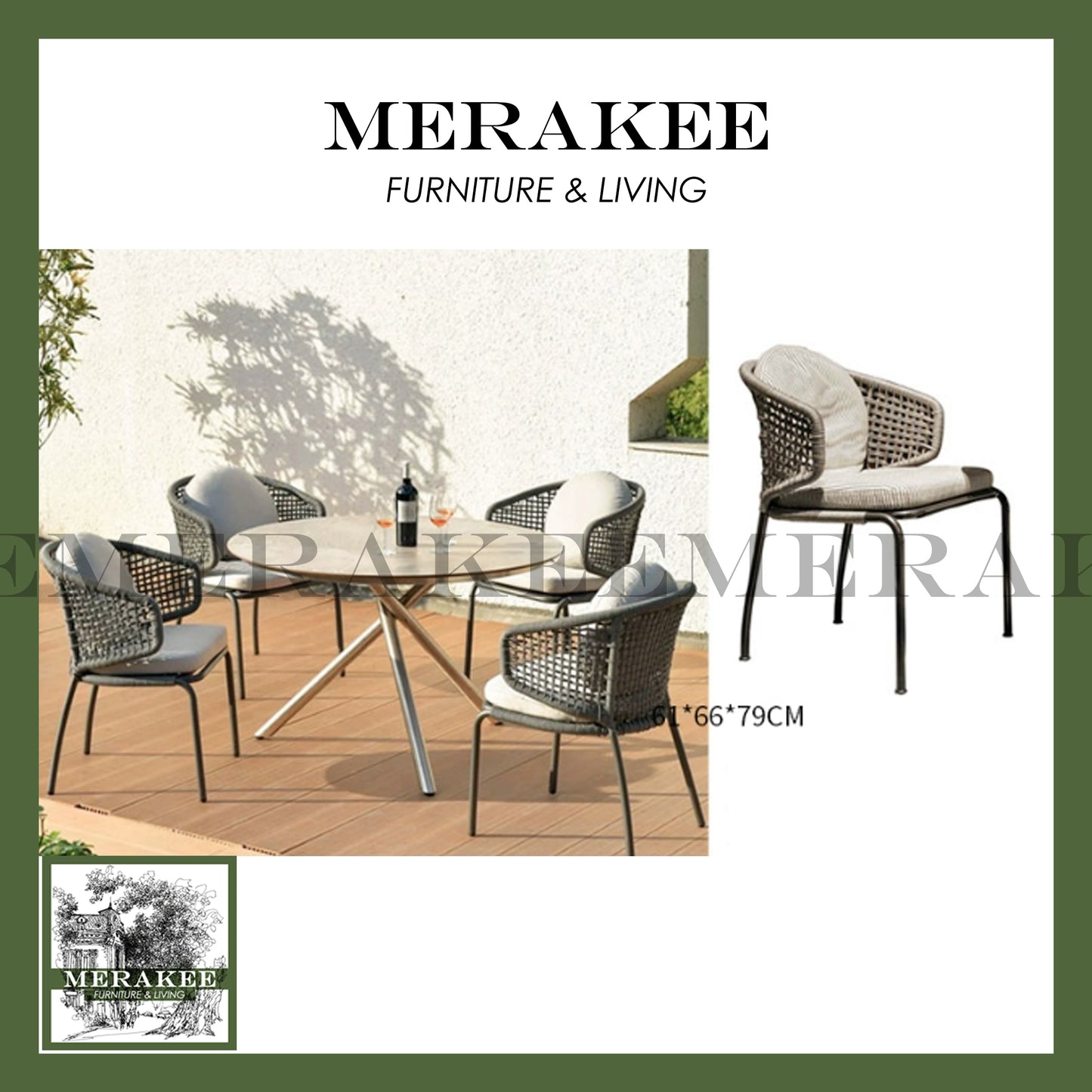 MERAKEE Outdoor Chair For Balcony Rooftop Yard Water Sun Proof Aluminium Alloy Stain Resistant A-L