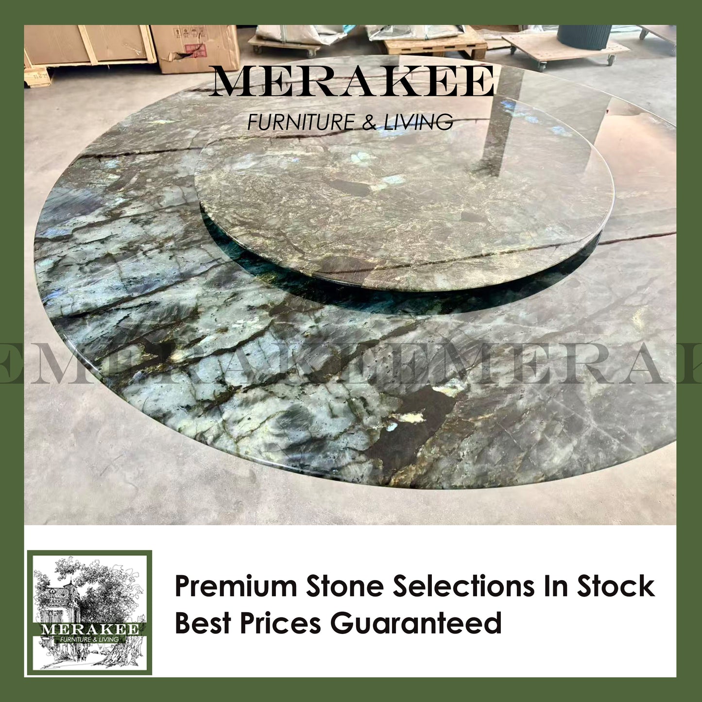 FINAL SALE! Dia1.6m Natural Brazilian Labradorite Marble "In Stock With Most Selections In Singapore" From Brazil Customization For Dining Coffee Side Table Feature Wall Granite Stone Real Marble - Blue Emerald