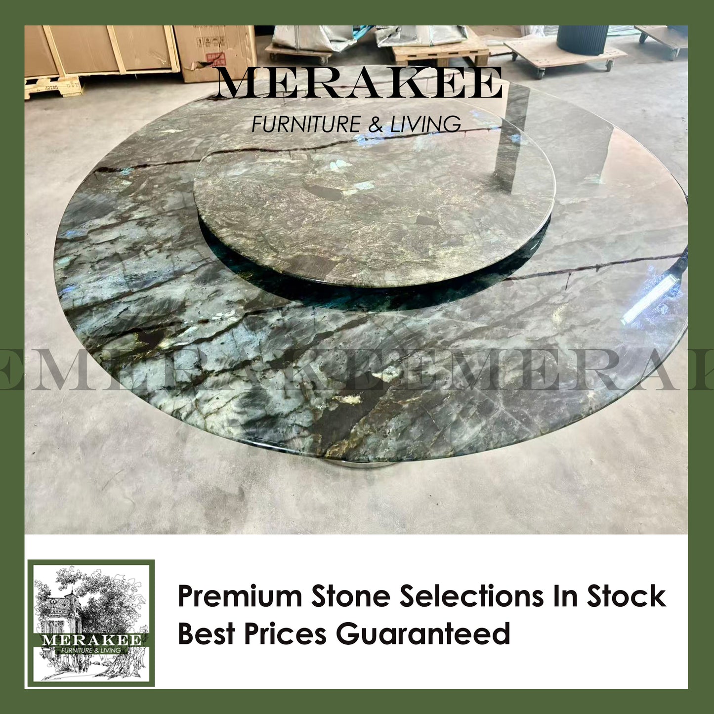 FINAL SALE! Dia1.6m Natural Brazilian Labradorite Marble "In Stock With Most Selections In Singapore" From Brazil Customization For Dining Coffee Side Table Feature Wall Granite Stone Real Marble - Blue Emerald