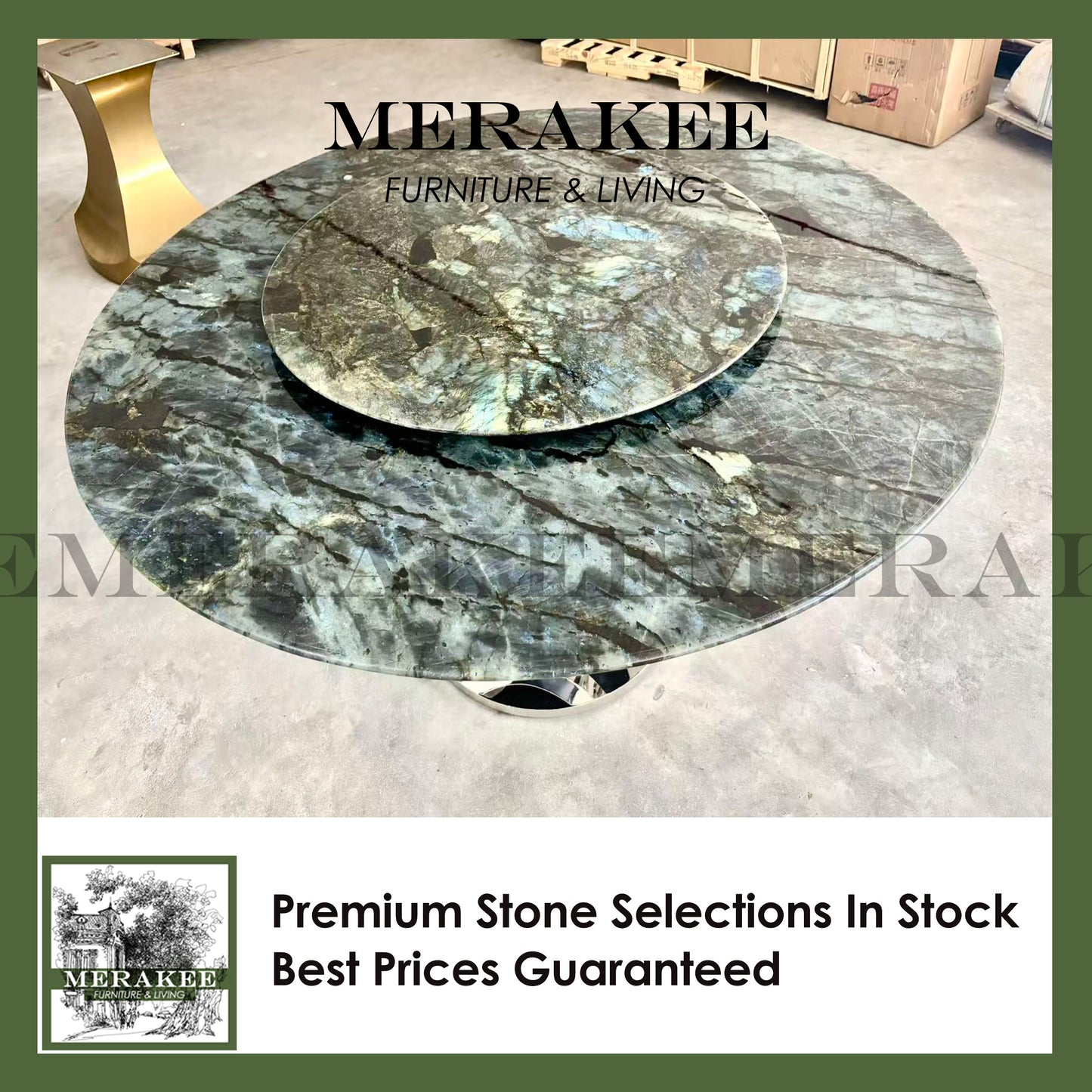 FINAL SALE! Dia1.6m Natural Brazilian Labradorite Marble "In Stock With Most Selections In Singapore" From Brazil Customization For Dining Coffee Side Table Feature Wall Granite Stone Real Marble - Blue Emerald