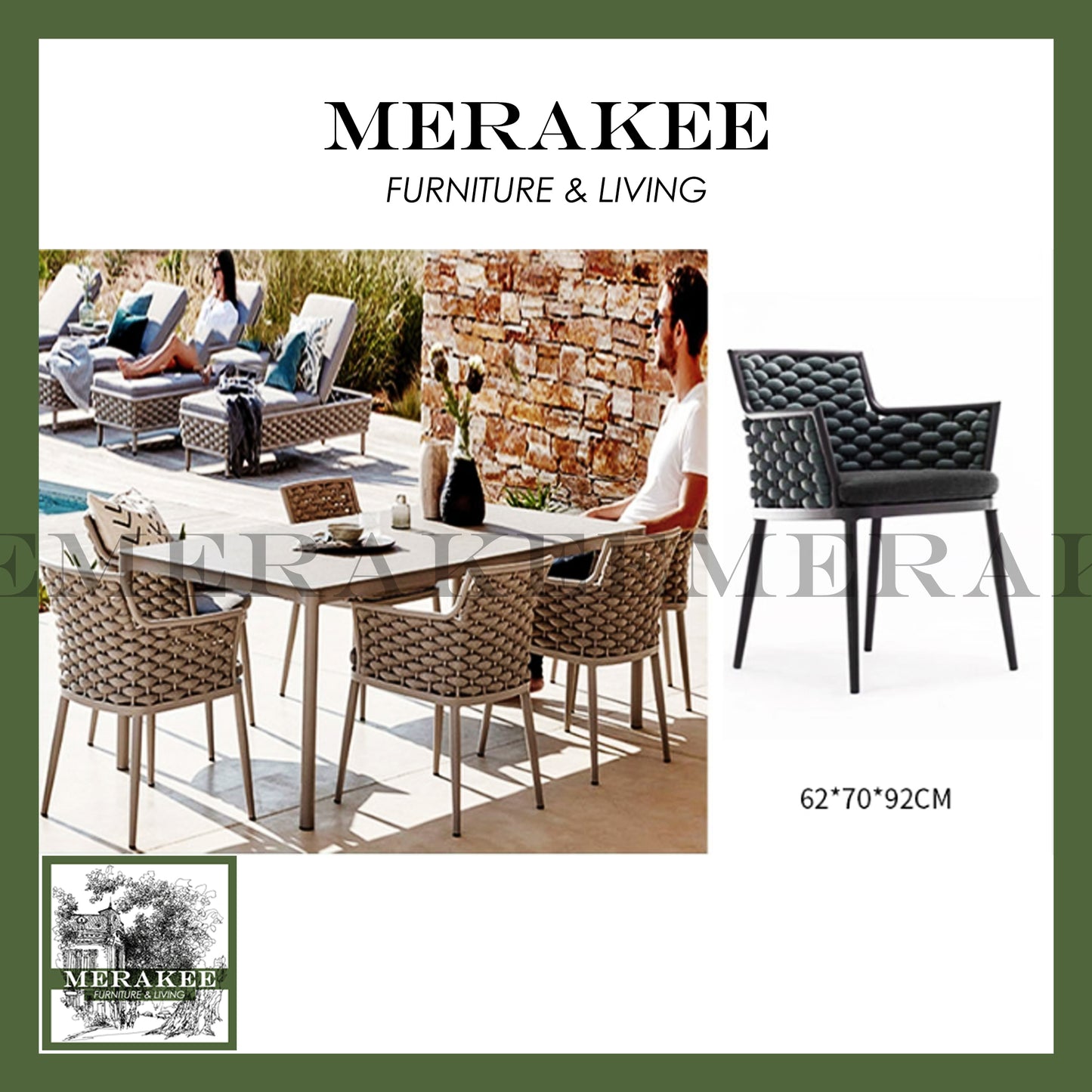 MERAKEE Outdoor Chair For Balcony Rooftop Yard Water Sun Proof Aluminium Alloy Stain Resistant A-L