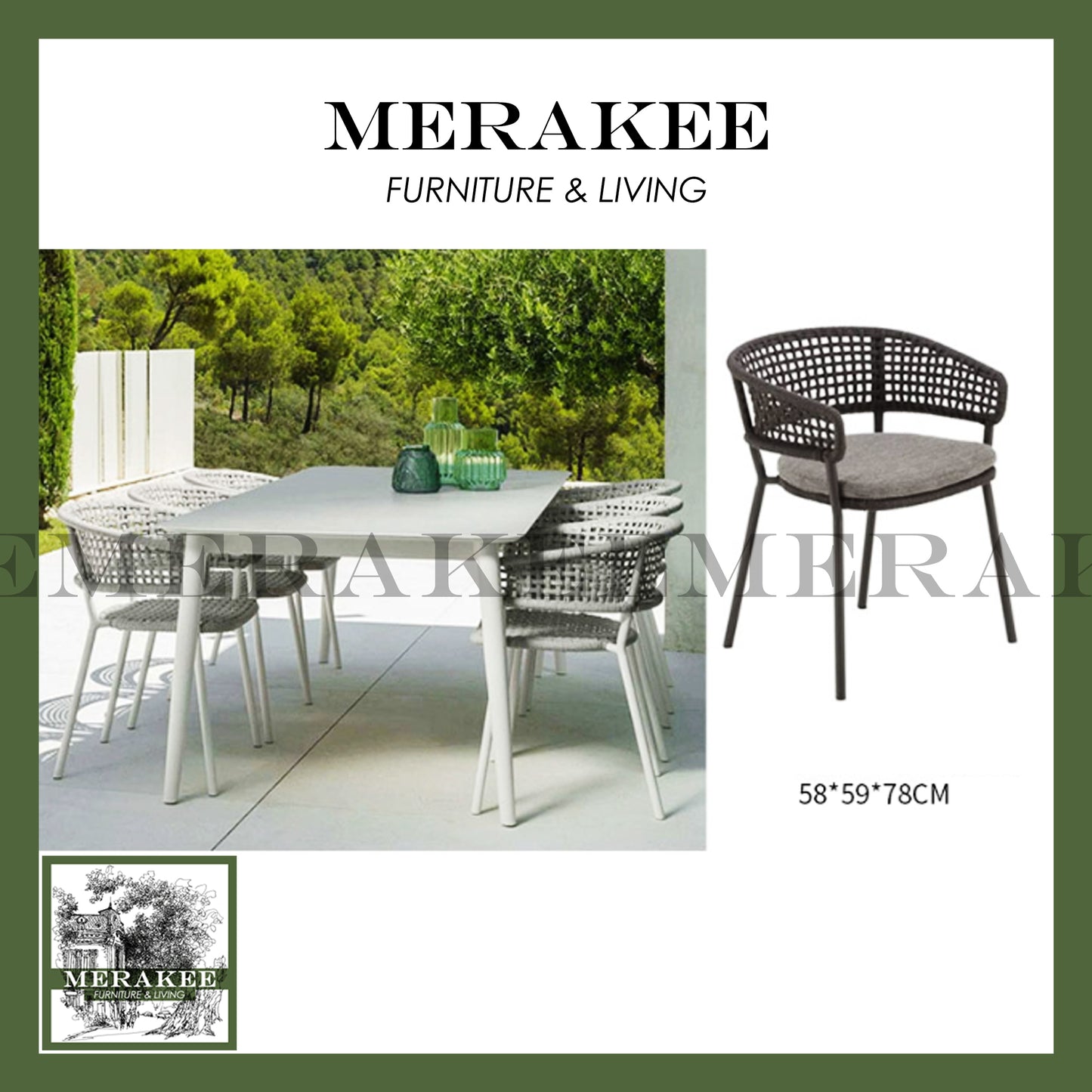 MERAKEE Outdoor Chair For Balcony Rooftop Yard Water Sun Proof Aluminium Alloy Stain Resistant A-L