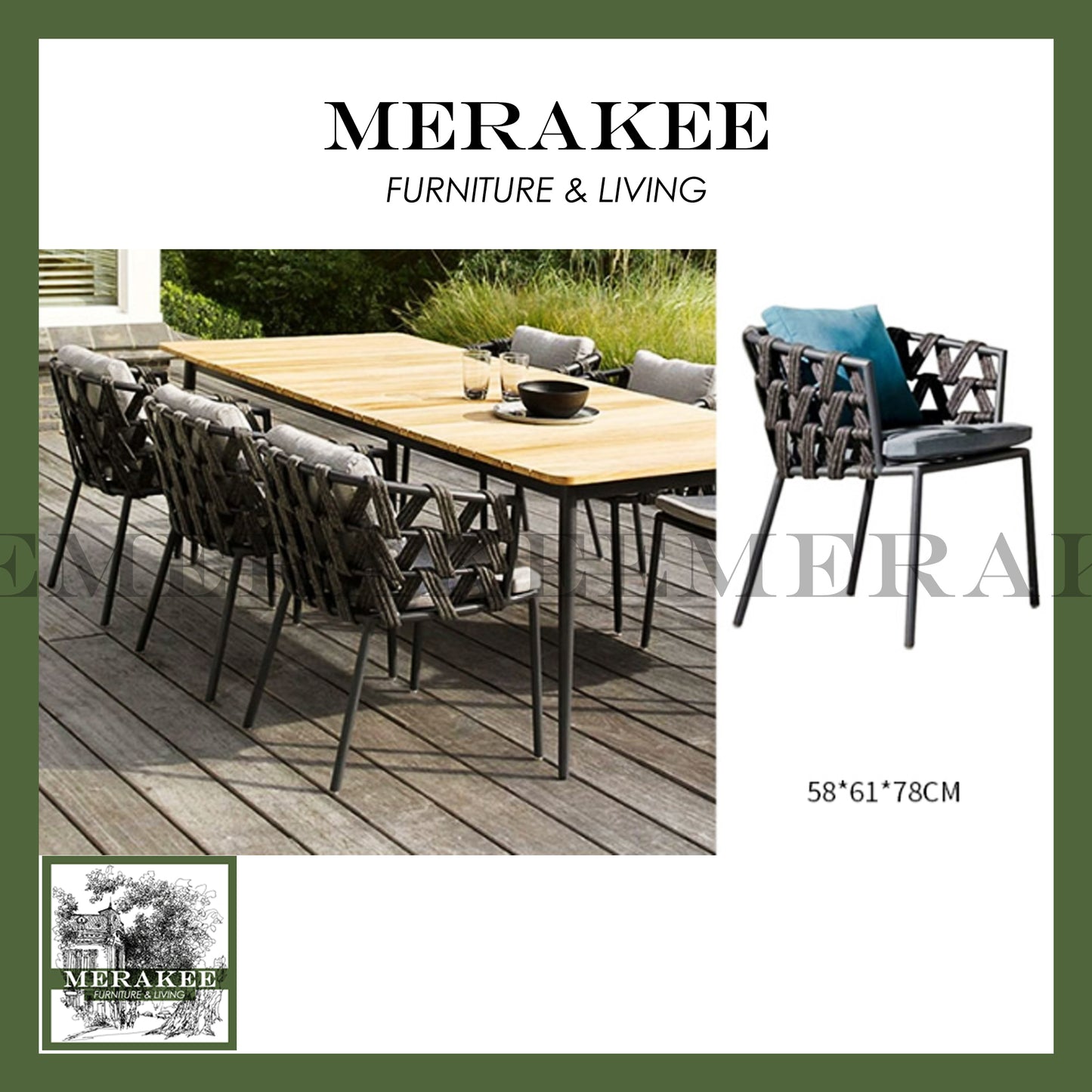 MERAKEE Outdoor Chair For Balcony Rooftop Yard Water Sun Proof Aluminium Alloy Stain Resistant A-L