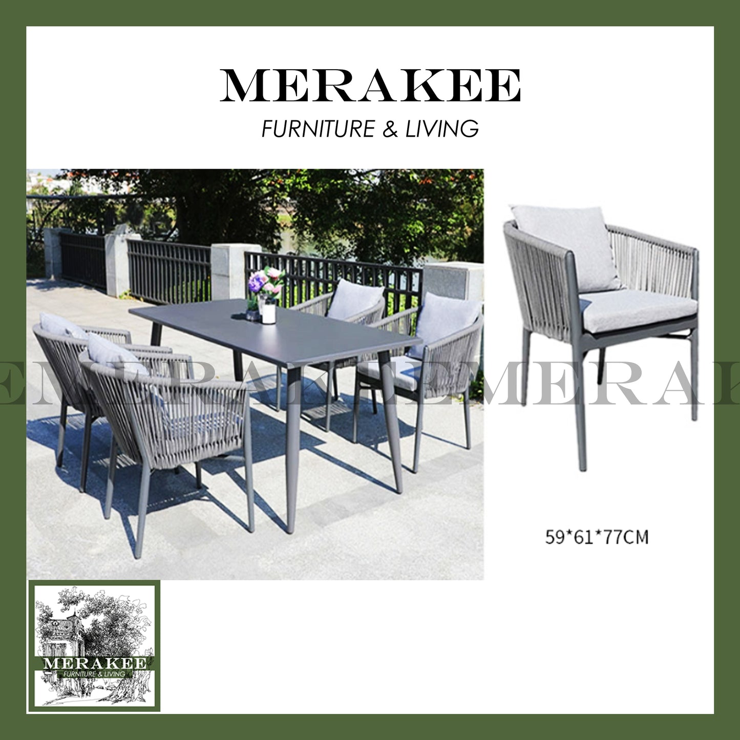 MERAKEE Outdoor Chair For Balcony Rooftop Yard Water Sun Proof Aluminium Alloy Stain Resistant A-L