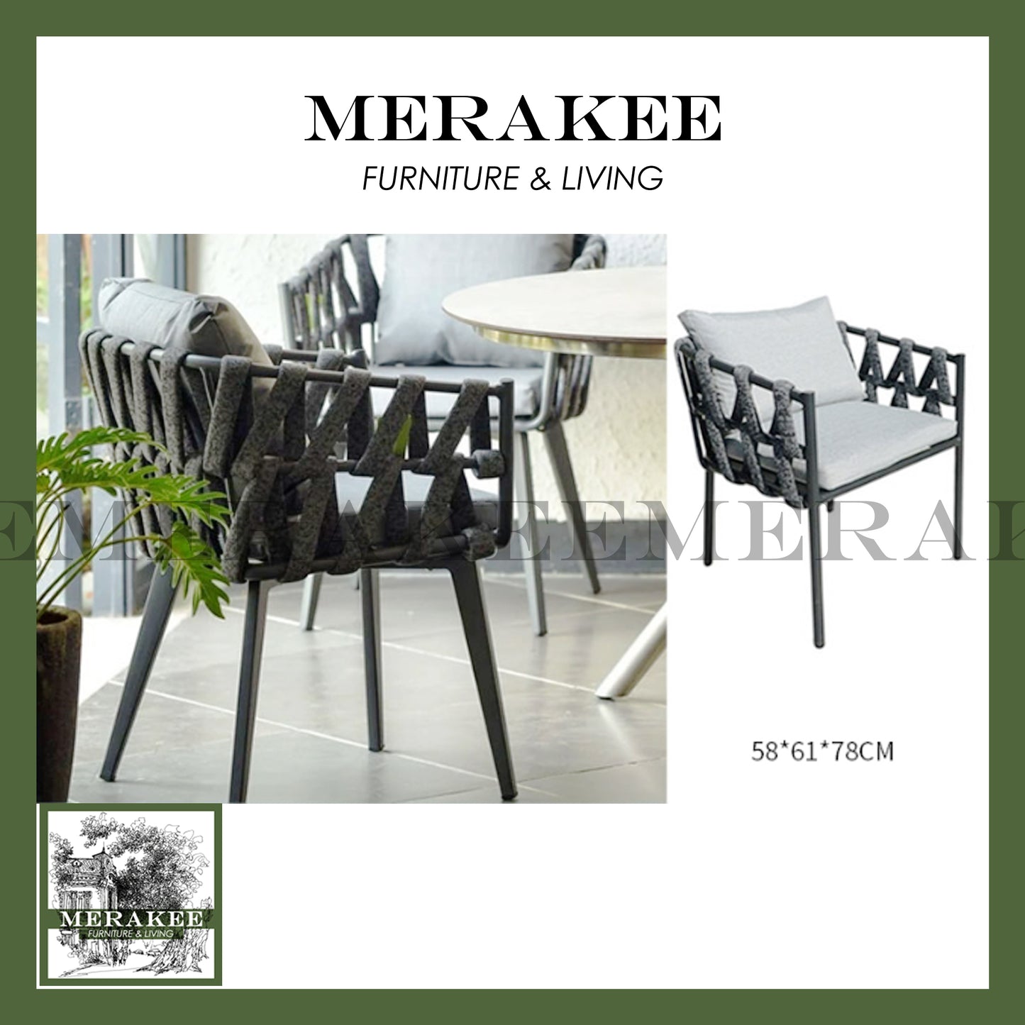 MERAKEE Outdoor Chair For Balcony Rooftop Yard Water Sun Proof Aluminium Alloy Stain Resistant A-L