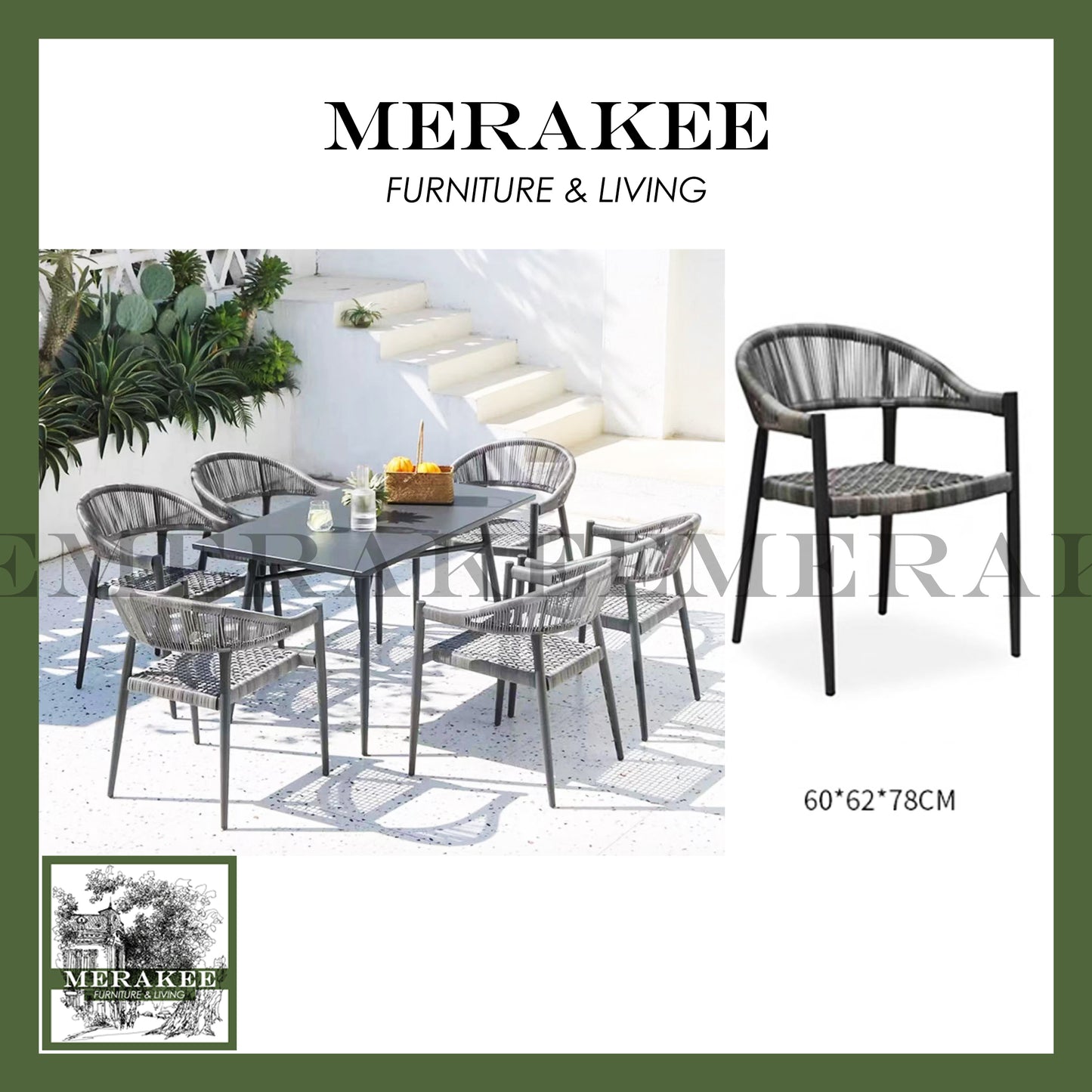 MERAKEE Outdoor Chair For Balcony Rooftop Yard Water Sun Proof Aluminium Alloy Stain Resistant A-L