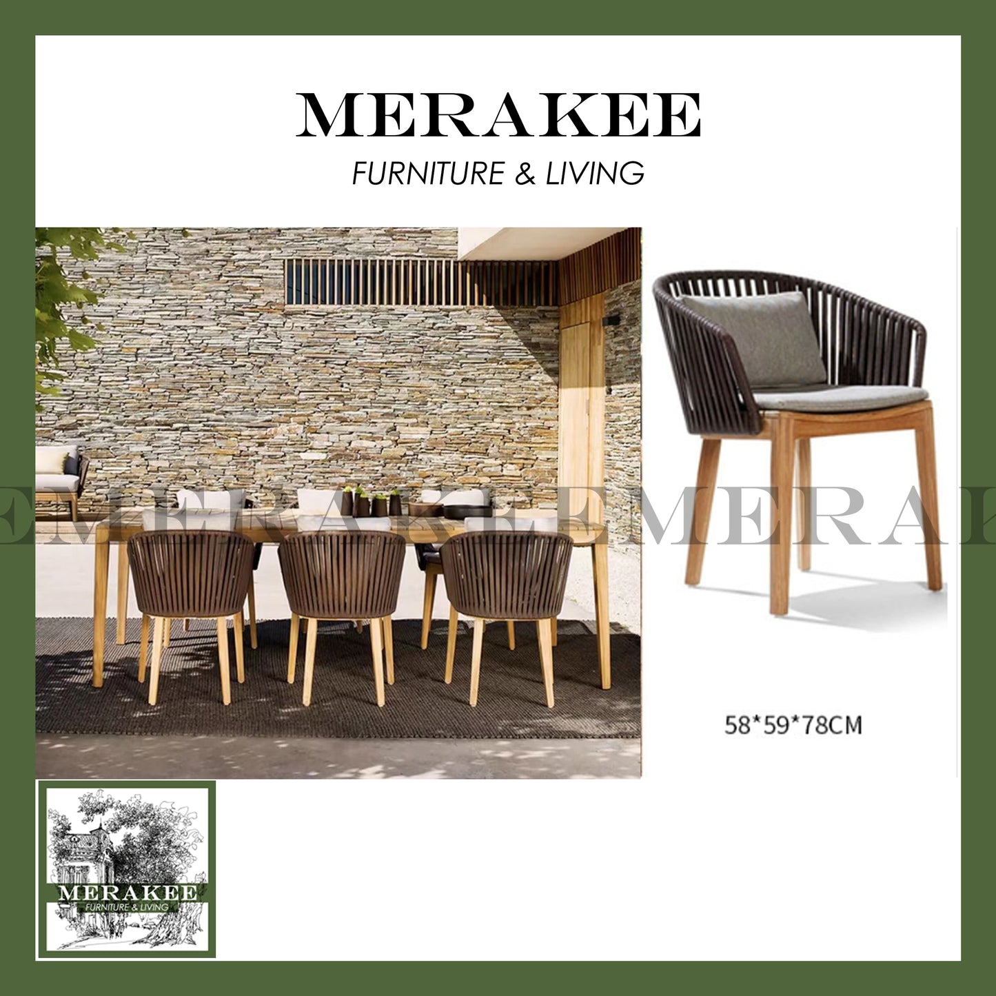 MERAKEE Outdoor Chair For Balcony Rooftop Yard Water Sun Proof Aluminium Alloy Stain Resistant A-L