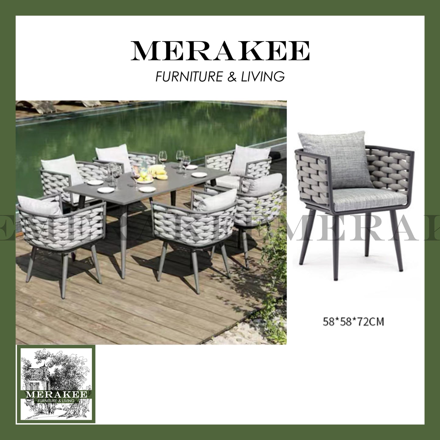 MERAKEE Outdoor Chair For Balcony Rooftop Yard Water Sun Proof Aluminium Alloy Stain Resistant A-L