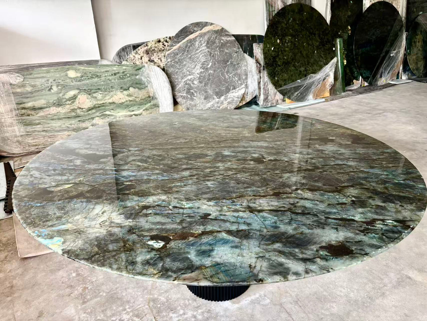 FINAL SALE! Dia1.8m Natural Brazilian Labradorite Marble "In Stock With Most Selections In Singapore" From Brazil Customization For Dining Coffee Side Table Feature Wall Granite Stone Real Marble - Blue Emerald