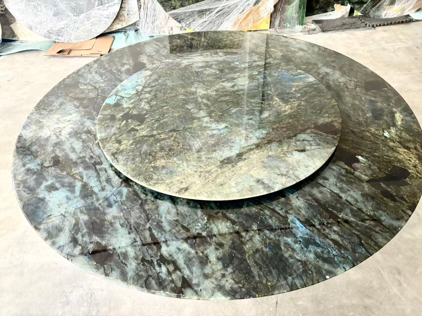 FINAL SALE! Dia1.8m Natural Brazilian Labradorite Marble "In Stock With Most Selections In Singapore" From Brazil Customization For Dining Coffee Side Table Feature Wall Granite Stone Real Marble - Blue Emerald