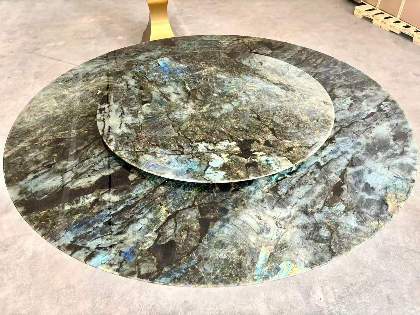 FINAL SALE! Dia1.8m Natural Brazilian Labradorite Marble "In Stock With Most Selections In Singapore" From Brazil Customization For Dining Coffee Side Table Feature Wall Granite Stone Real Marble - Blue Emerald