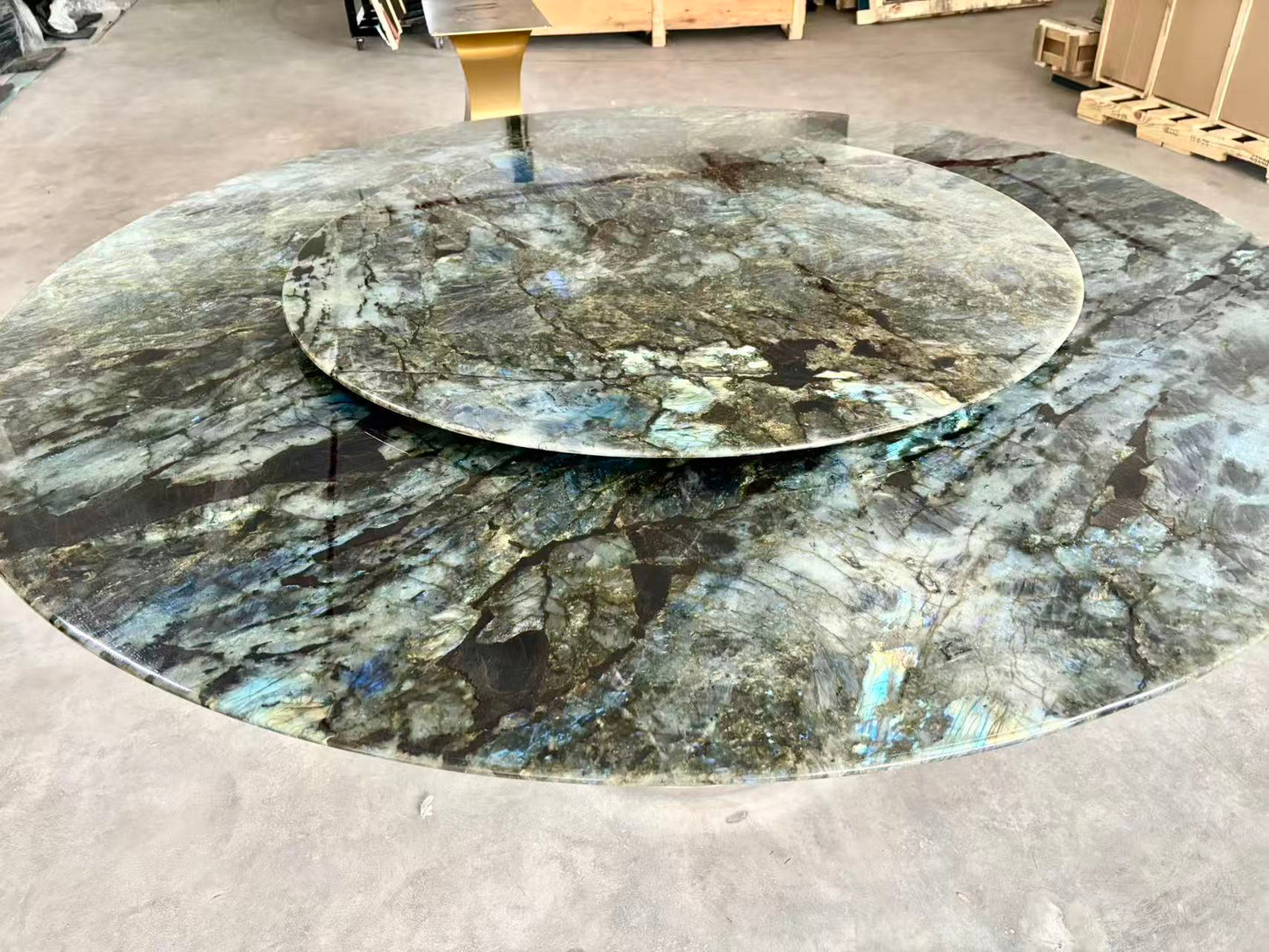 FINAL SALE! Dia1.8m Natural Brazilian Labradorite Marble "In Stock With Most Selections In Singapore" From Brazil Customization For Dining Coffee Side Table Feature Wall Granite Stone Real Marble - Blue Emerald