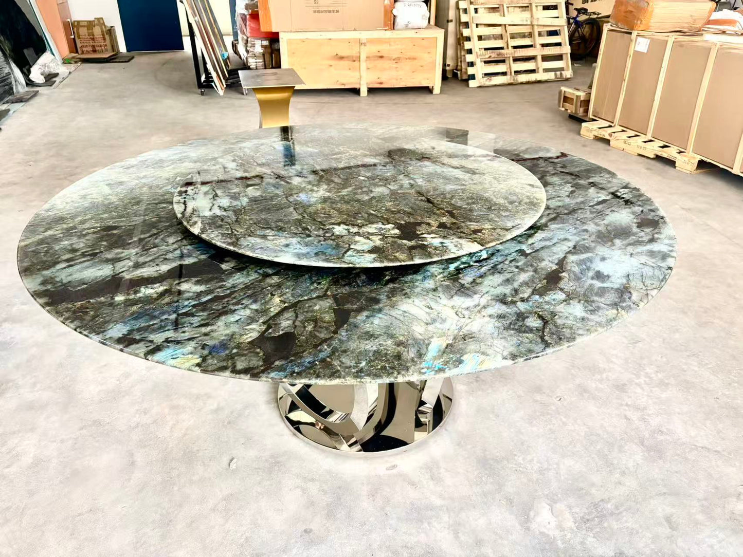 FINAL SALE! Dia1.8m Natural Brazilian Labradorite Marble "In Stock With Most Selections In Singapore" From Brazil Customization For Dining Coffee Side Table Feature Wall Granite Stone Real Marble - Blue Emerald