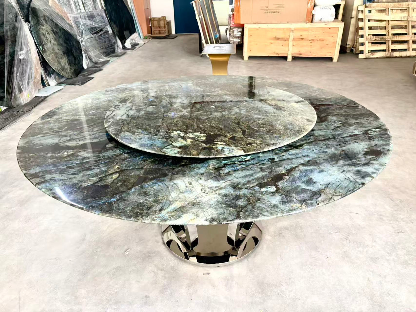 FINAL SALE! Dia1.8m Natural Brazilian Labradorite Marble "In Stock With Most Selections In Singapore" From Brazil Customization For Dining Coffee Side Table Feature Wall Granite Stone Real Marble - Blue Emerald