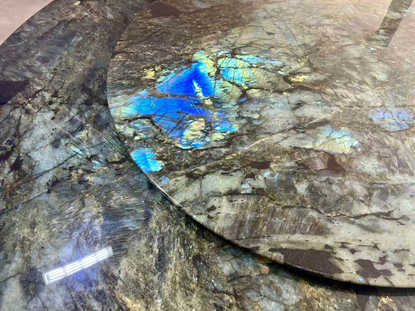 FINAL SALE! Dia1.8m Natural Brazilian Labradorite Marble "In Stock With Most Selections In Singapore" From Brazil Customization For Dining Coffee Side Table Feature Wall Granite Stone Real Marble - Blue Emerald