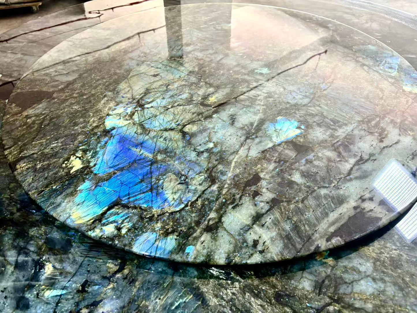 FINAL SALE! Dia1.8m Natural Brazilian Labradorite Marble "In Stock With Most Selections In Singapore" From Brazil Customization For Dining Coffee Side Table Feature Wall Granite Stone Real Marble - Blue Emerald