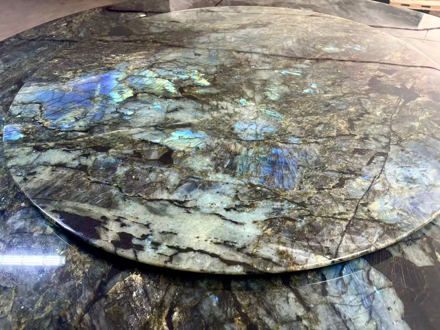 FINAL SALE! Dia1.8m Natural Brazilian Labradorite Marble "In Stock With Most Selections In Singapore" From Brazil Customization For Dining Coffee Side Table Feature Wall Granite Stone Real Marble - Blue Emerald