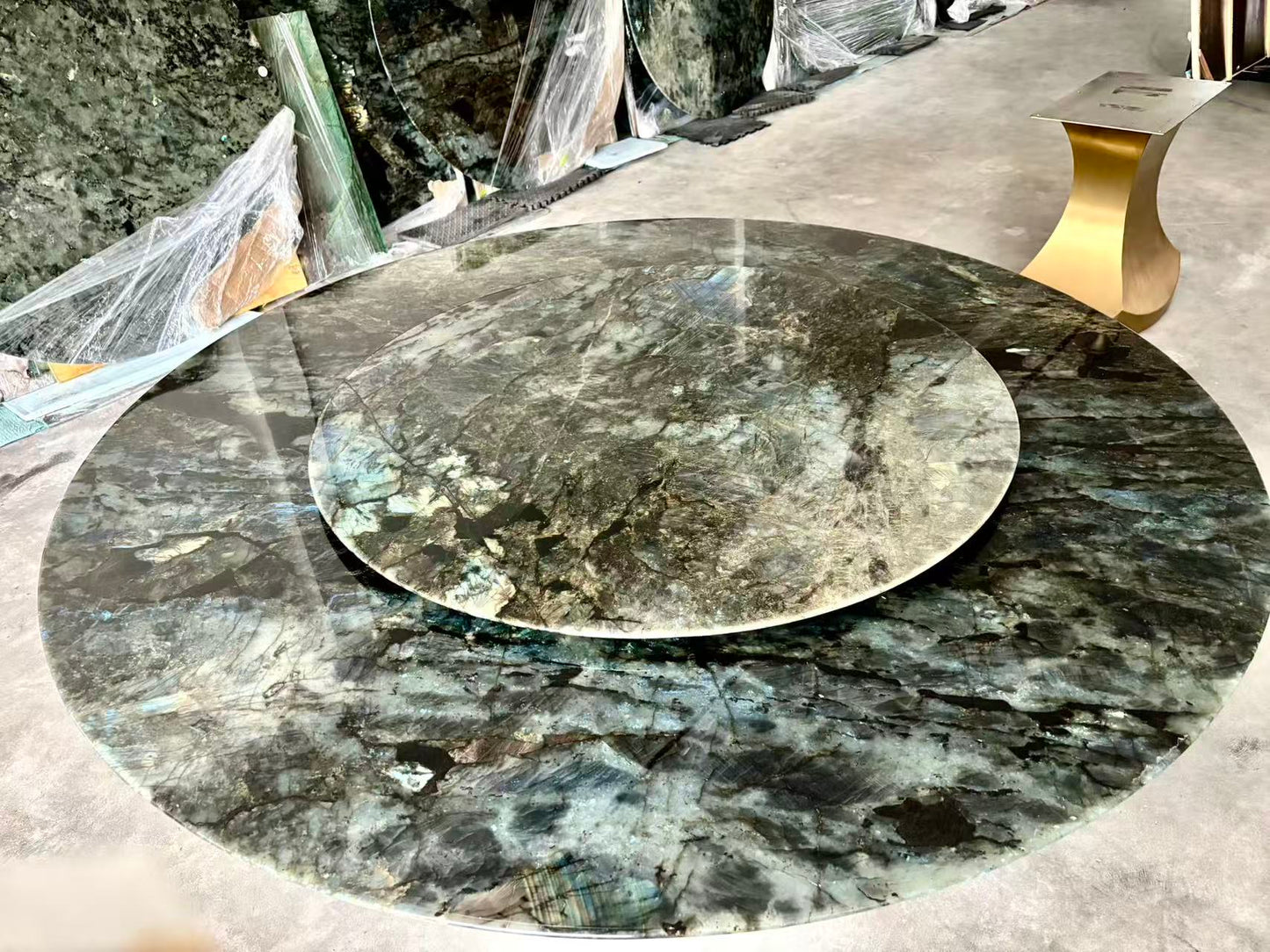 FINAL SALE! Dia1.8m Natural Brazilian Labradorite Marble "In Stock With Most Selections In Singapore" From Brazil Customization For Dining Coffee Side Table Feature Wall Granite Stone Real Marble - Blue Emerald