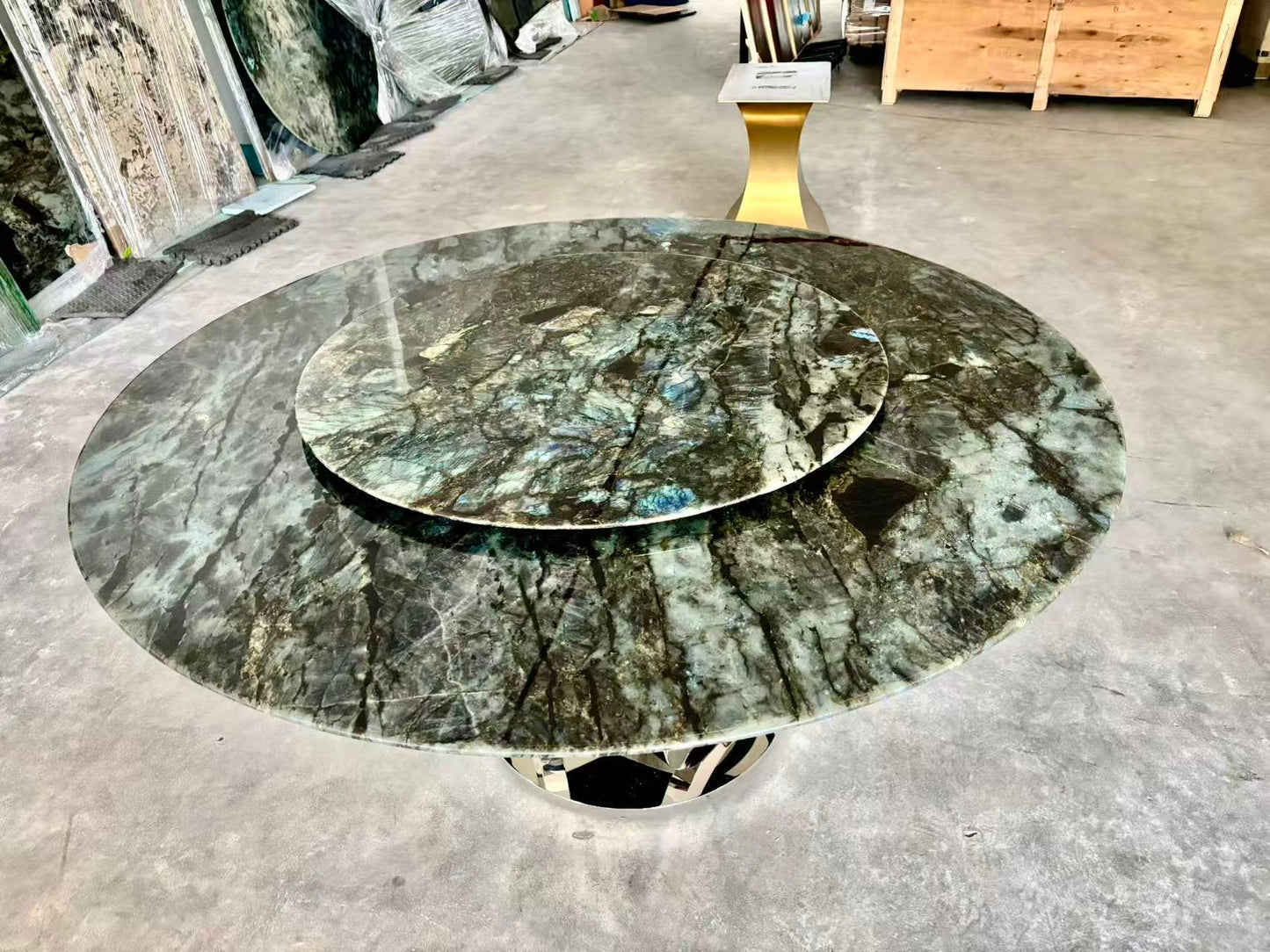 FINAL SALE! Dia1.6m Natural Brazilian Labradorite Marble "In Stock With Most Selections In Singapore" From Brazil Customization For Dining Coffee Side Table Feature Wall Granite Stone Real Marble - Blue Emerald