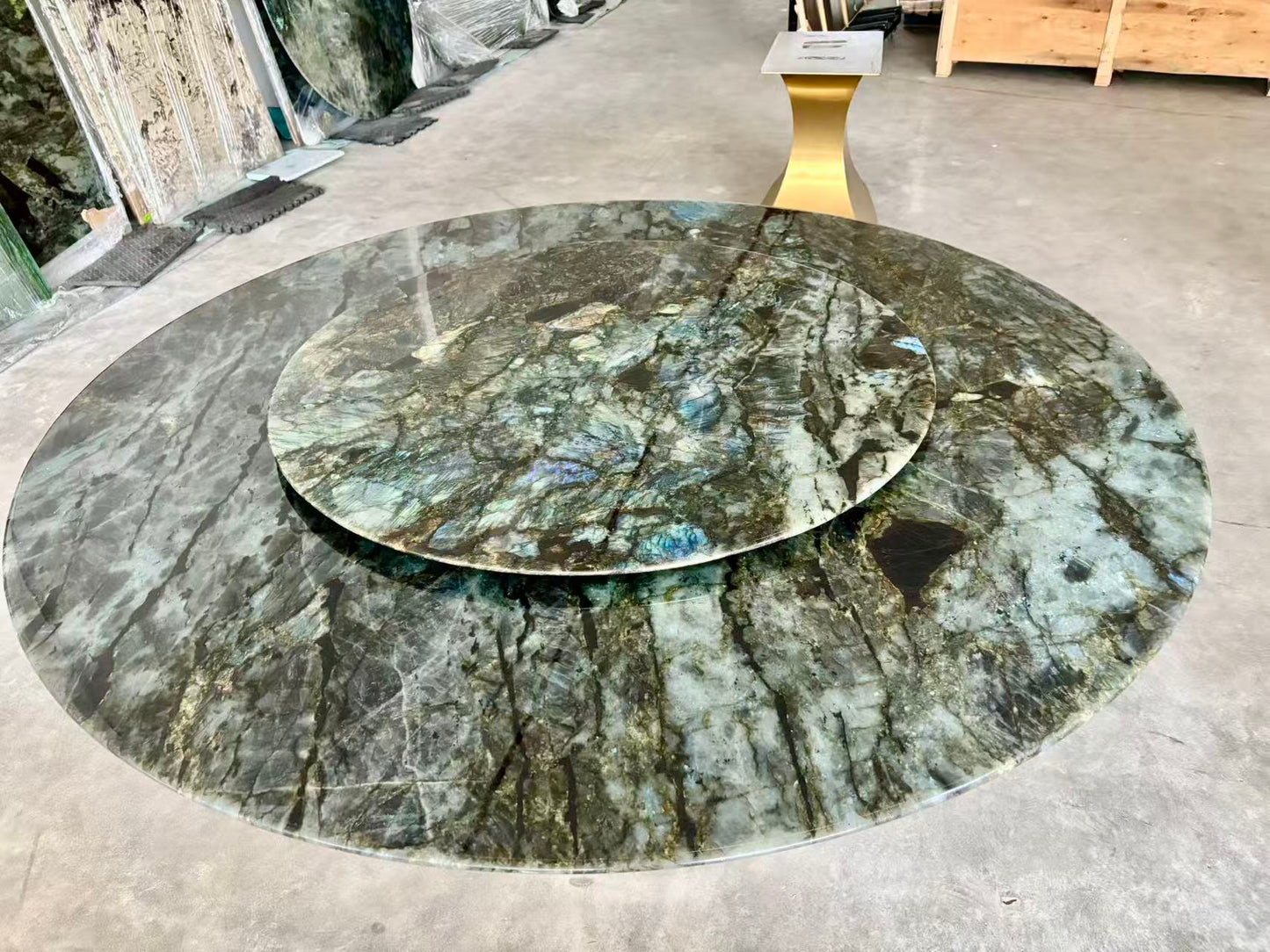 FINAL SALE! Dia1.6m Natural Brazilian Labradorite Marble "In Stock With Most Selections In Singapore" From Brazil Customization For Dining Coffee Side Table Feature Wall Granite Stone Real Marble - Blue Emerald