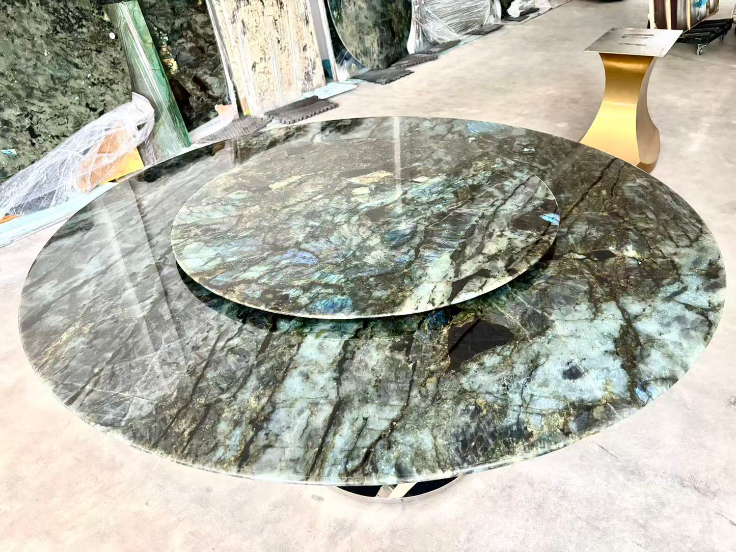 FINAL SALE! Dia1.6m Natural Brazilian Labradorite Marble "In Stock With Most Selections In Singapore" From Brazil Customization For Dining Coffee Side Table Feature Wall Granite Stone Real Marble - Blue Emerald