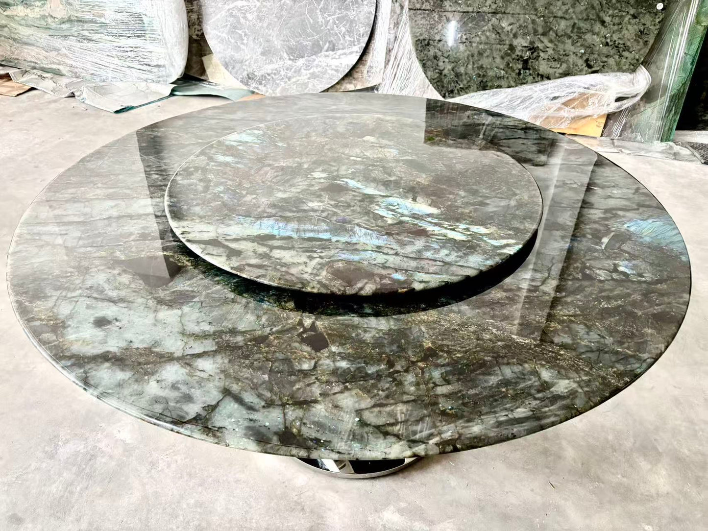 FINAL SALE! Dia1.6m Natural Brazilian Labradorite Marble "In Stock With Most Selections In Singapore" From Brazil Customization For Dining Coffee Side Table Feature Wall Granite Stone Real Marble - Blue Emerald