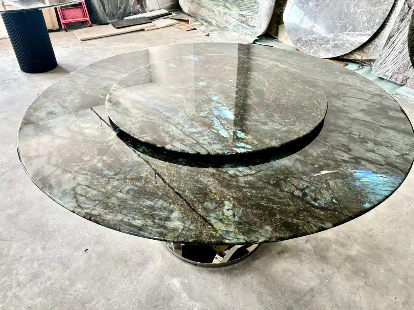 FINAL SALE! Dia1.6m Natural Brazilian Labradorite Marble "In Stock With Most Selections In Singapore" From Brazil Customization For Dining Coffee Side Table Feature Wall Granite Stone Real Marble - Blue Emerald
