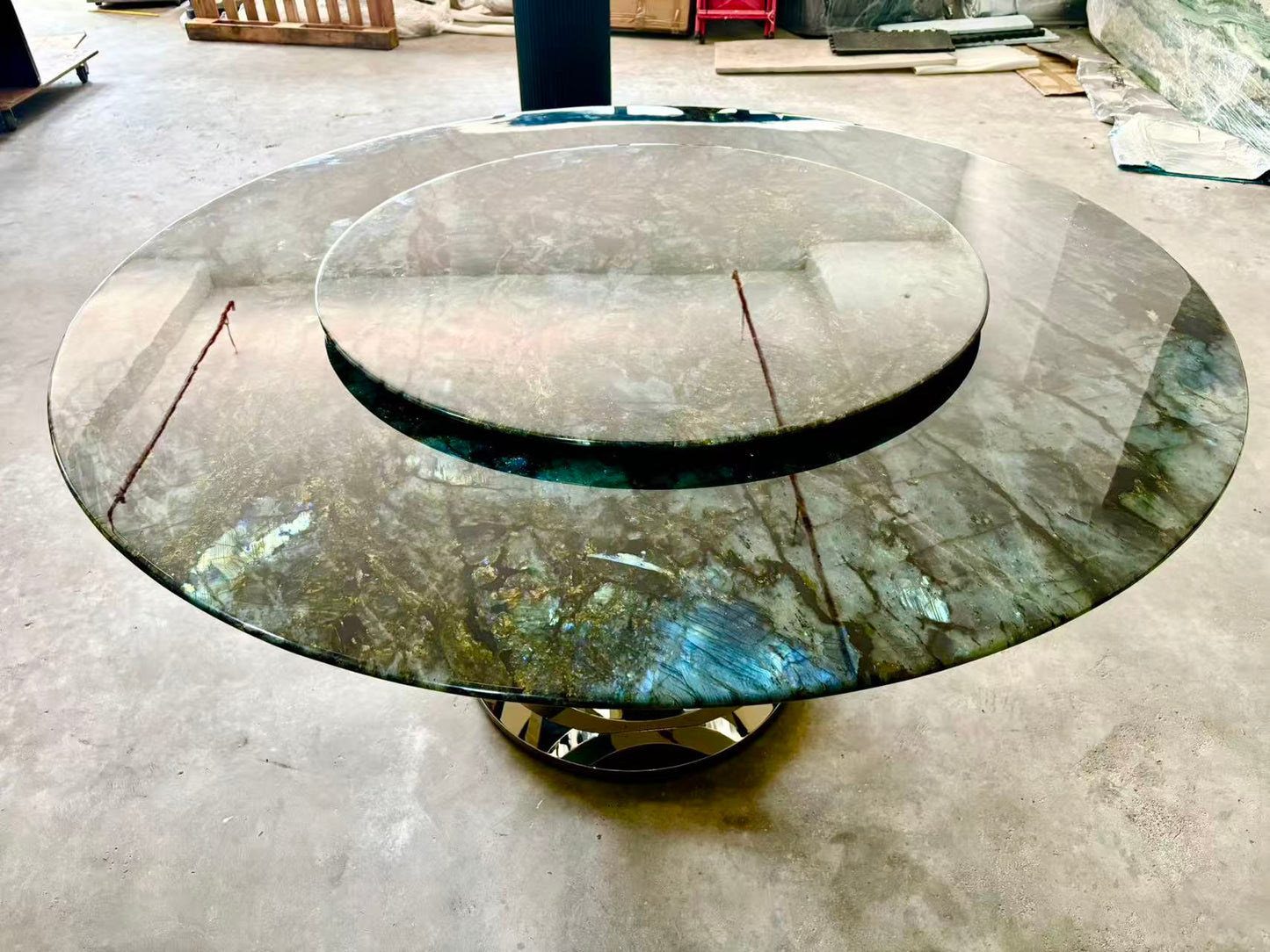 FINAL SALE! Dia1.6m Natural Brazilian Labradorite Marble "In Stock With Most Selections In Singapore" From Brazil Customization For Dining Coffee Side Table Feature Wall Granite Stone Real Marble - Blue Emerald