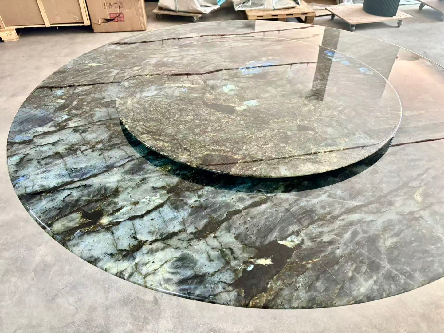 FINAL SALE! Dia1.6m Natural Brazilian Labradorite Marble "In Stock With Most Selections In Singapore" From Brazil Customization For Dining Coffee Side Table Feature Wall Granite Stone Real Marble - Blue Emerald